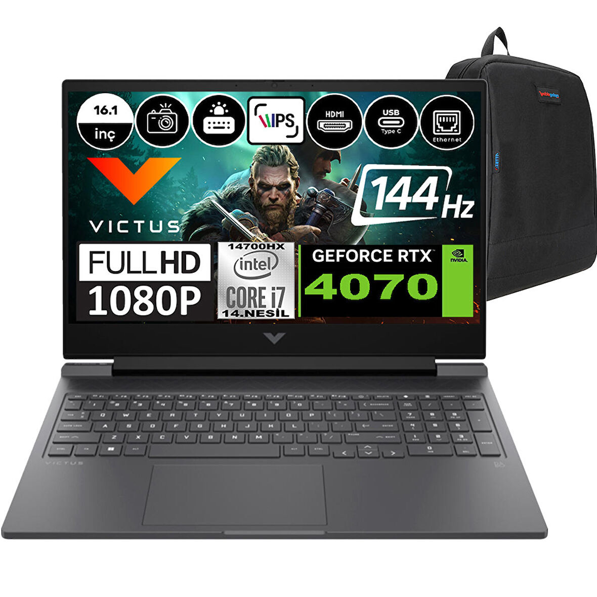 Hp Victus 16-R1020NT Intel Core I7-14700HX 32GB DDR5 1tb SSD RTX4070-8GB 16.1 Inç 144HZ Full Hd Windows 11 Home Gaming Laptop 9J222EAH05 + Weblegelsin Çanta