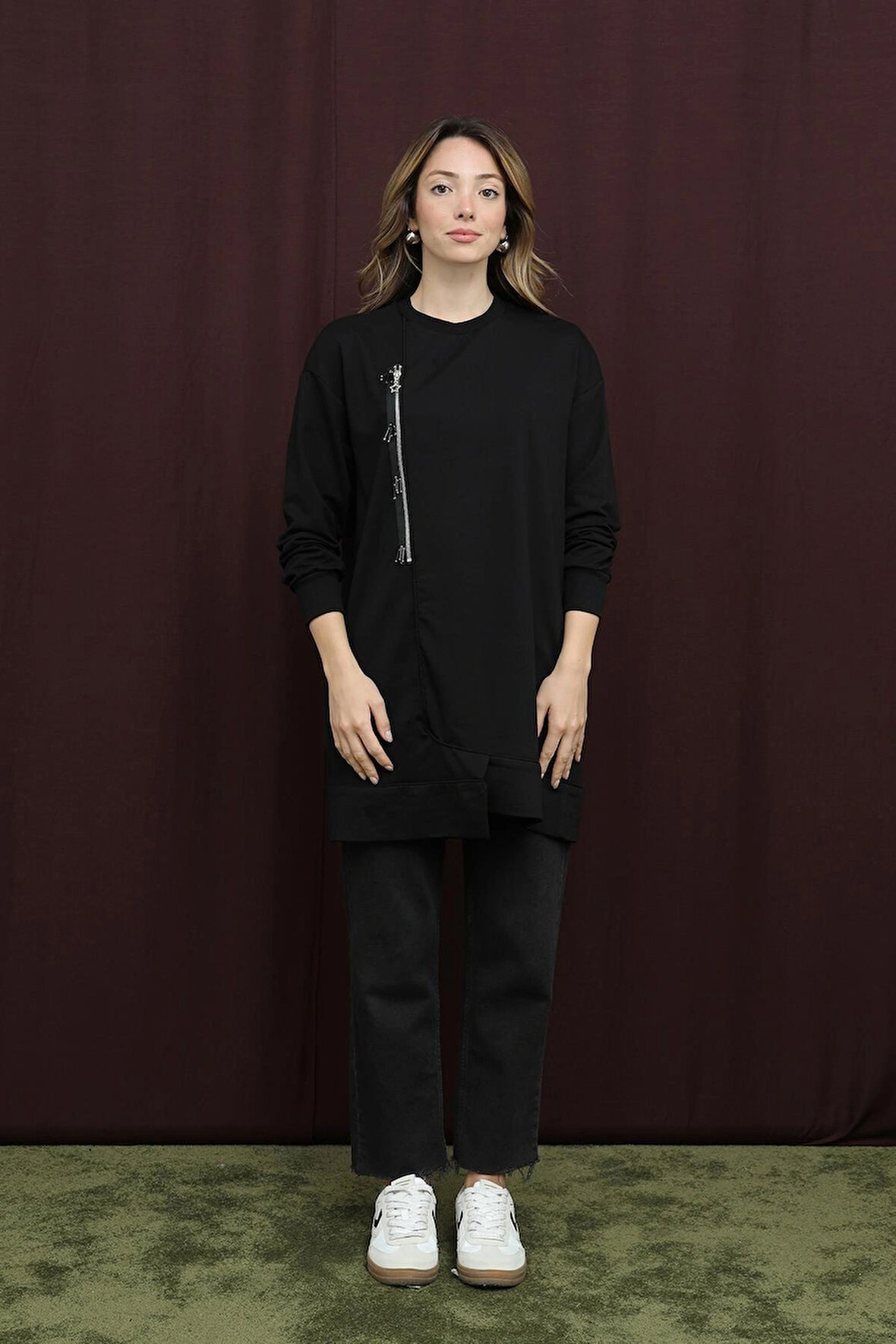 Puane 2 İp Kumaş Fermuar Detaylı Sweatshirt