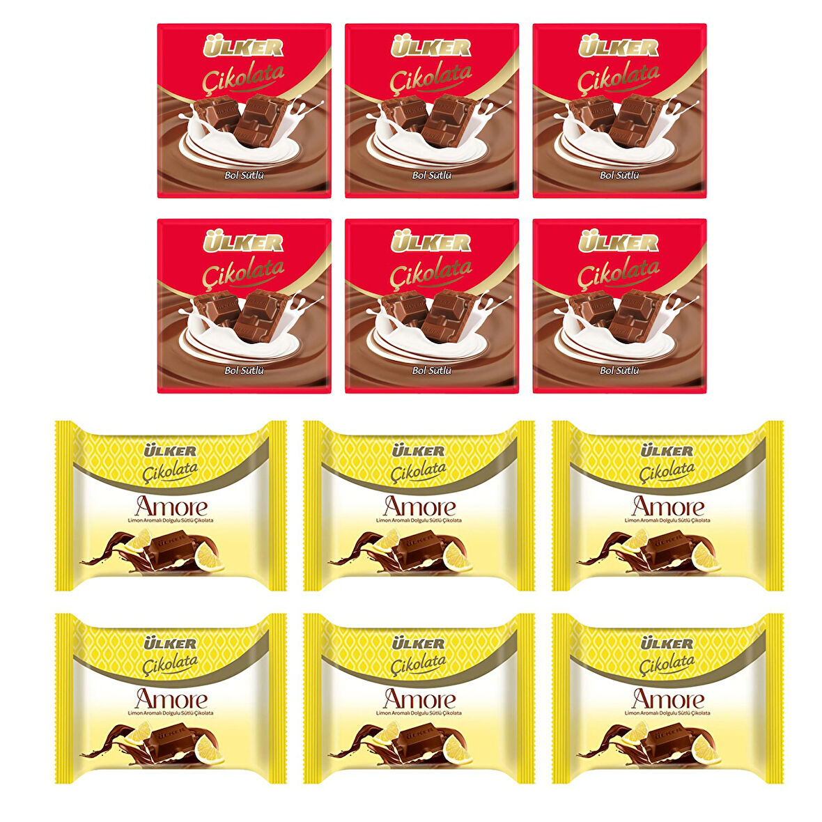 Ülker Sütlü Kare 60 gr 6 Ad. + Amore Limonlu Sütlü 54 gr 6 Ad.
