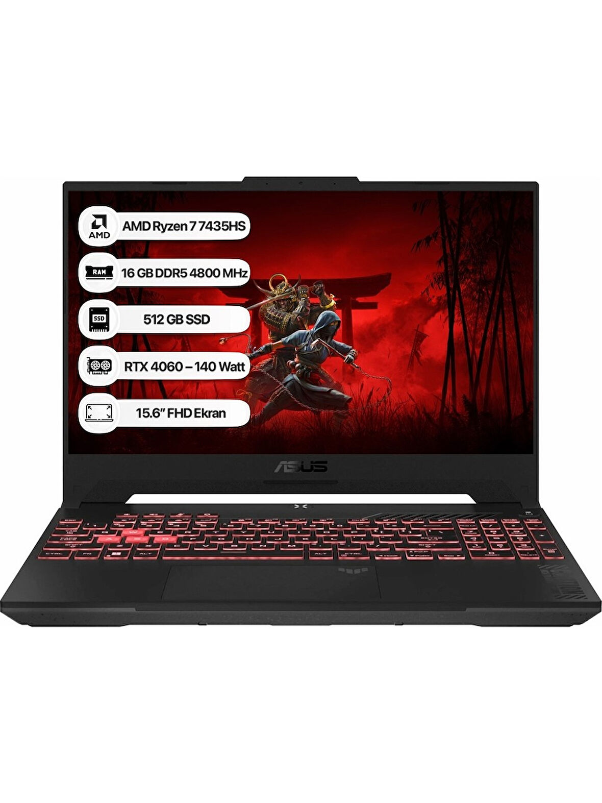 ASUS TUF FA507NVR-LP158BS08 Ryzen 7 7435HS 24GB 1TB SSD RTX 4060 8GB 140W 15.6" Gaming (Oyuncu) Notebook