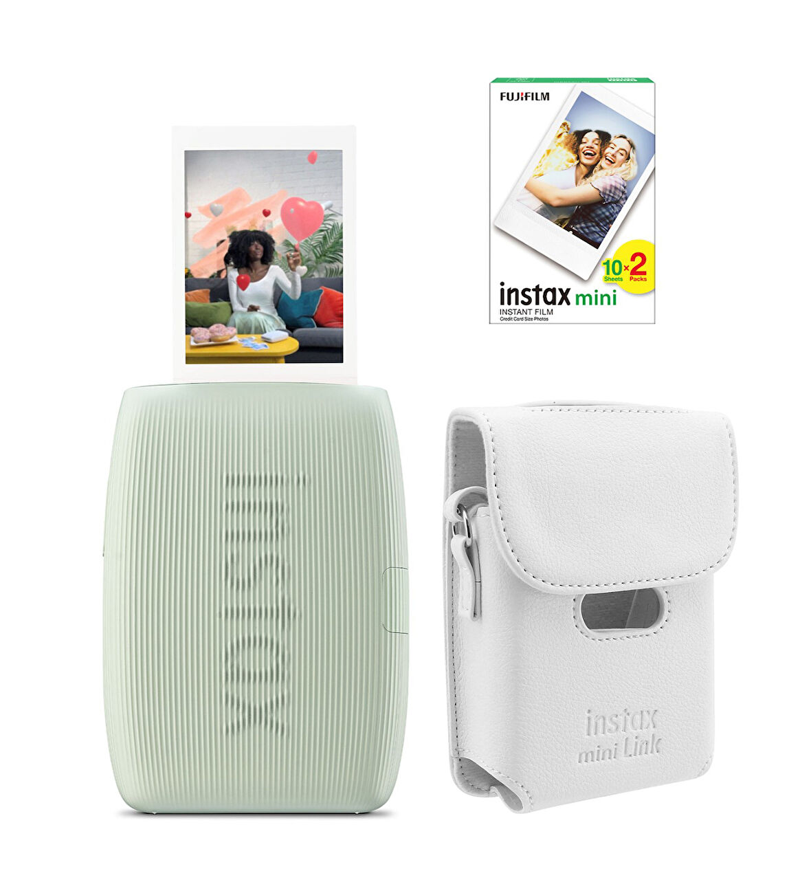 Fujifilm Instax mini Link 3 Yeşil Akıllı Telefon Yazıcısı Beyaz Çanta ve 20'li Mini Film