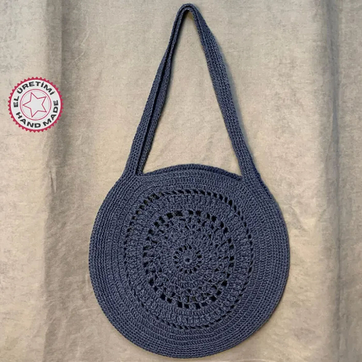 Uretti - Yıldız 7202 El Örgüsü Kağıt İp Hasır Çanta - Lacivert