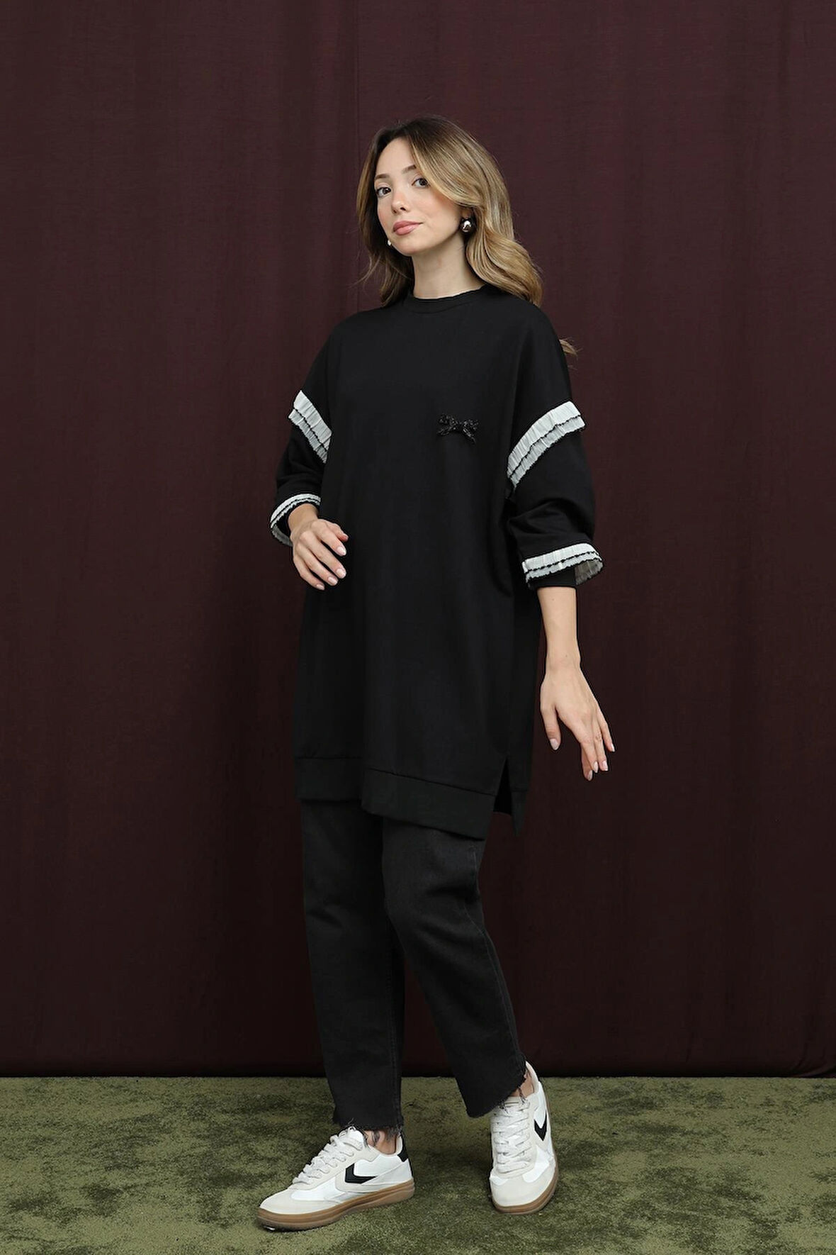 Puane 2 İp Kumaş Fırfır Detaylı Sweatshirt