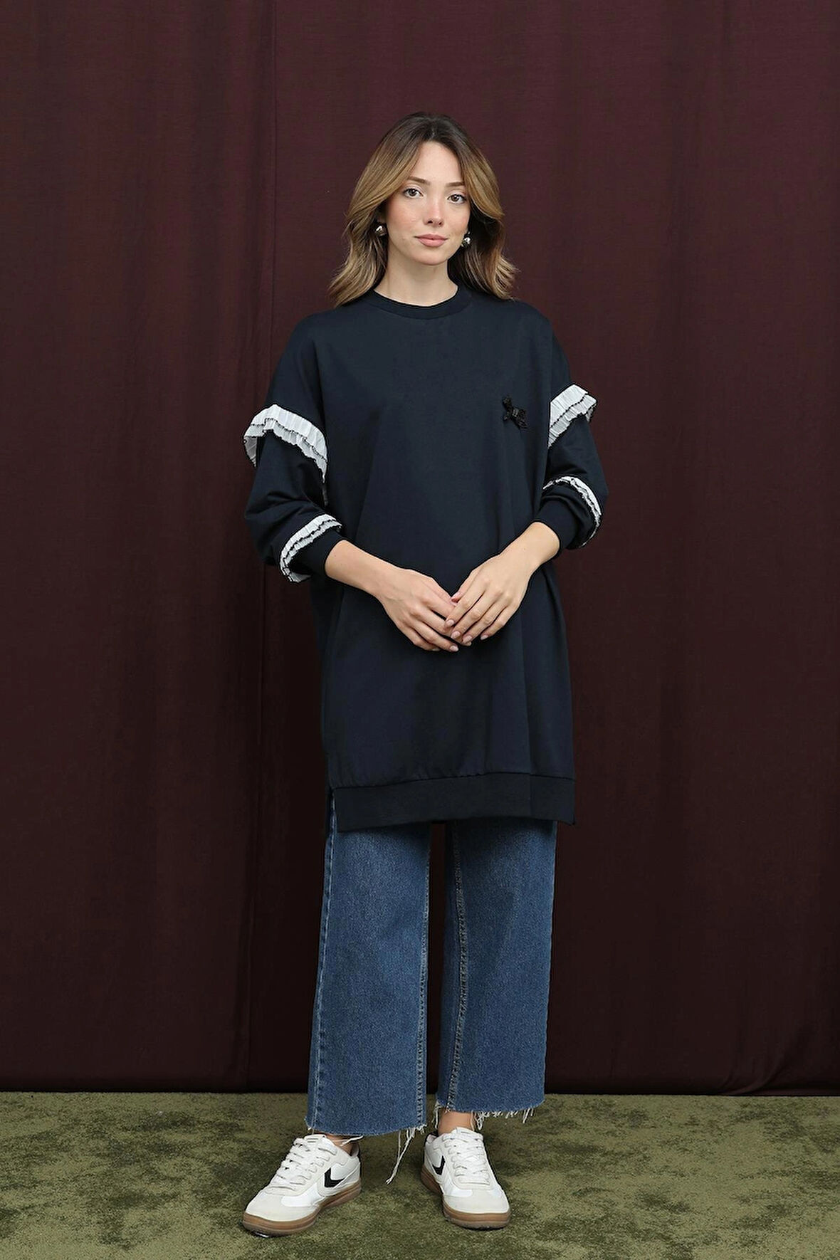 Puane 2 İp Kumaş Fırfır Detaylı Sweatshirt