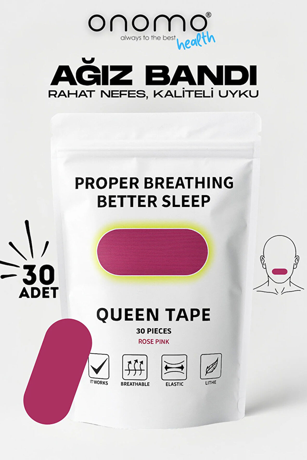 Health Ağız Bandı Pembe 30 Adet, Horlama Önleyici Ağız Kapama Hip