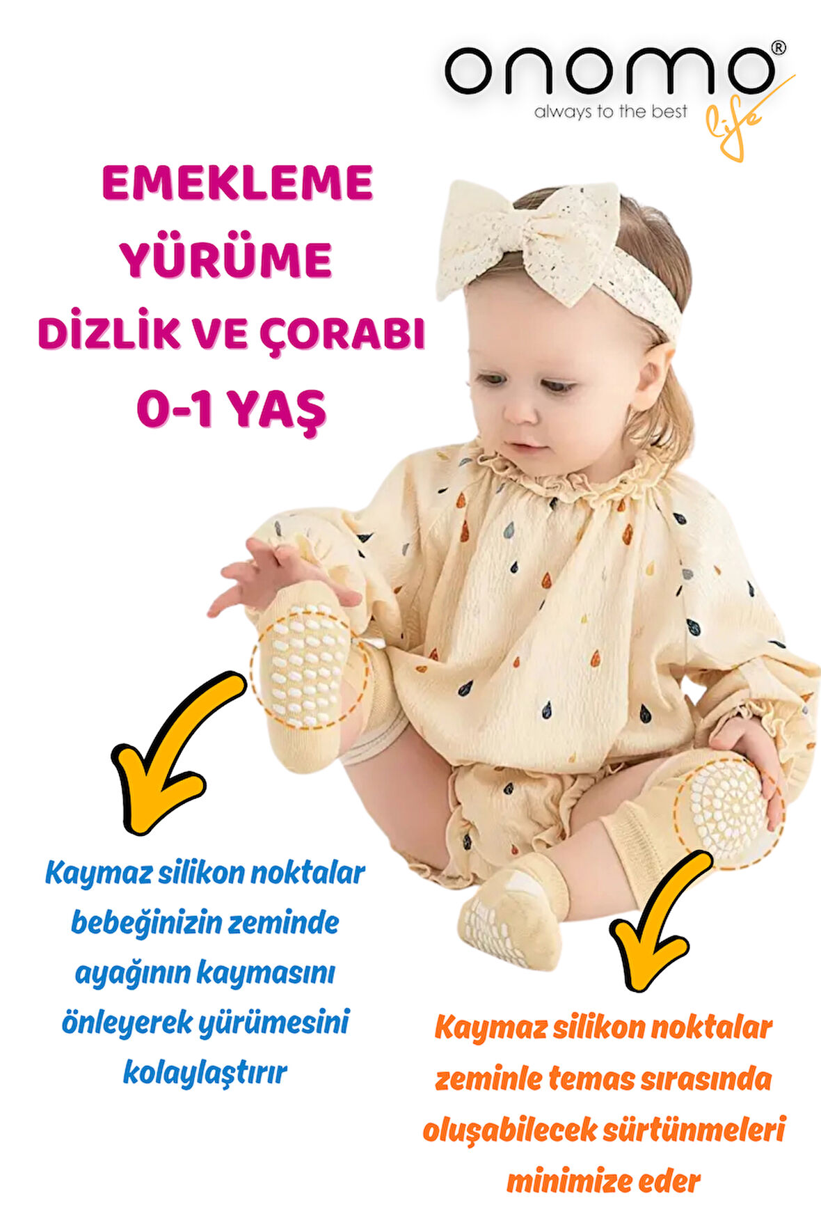 Life Bebek Yürüme Emekleme Çorap ve Dizlik Seti 1 Çift Karışık Renk