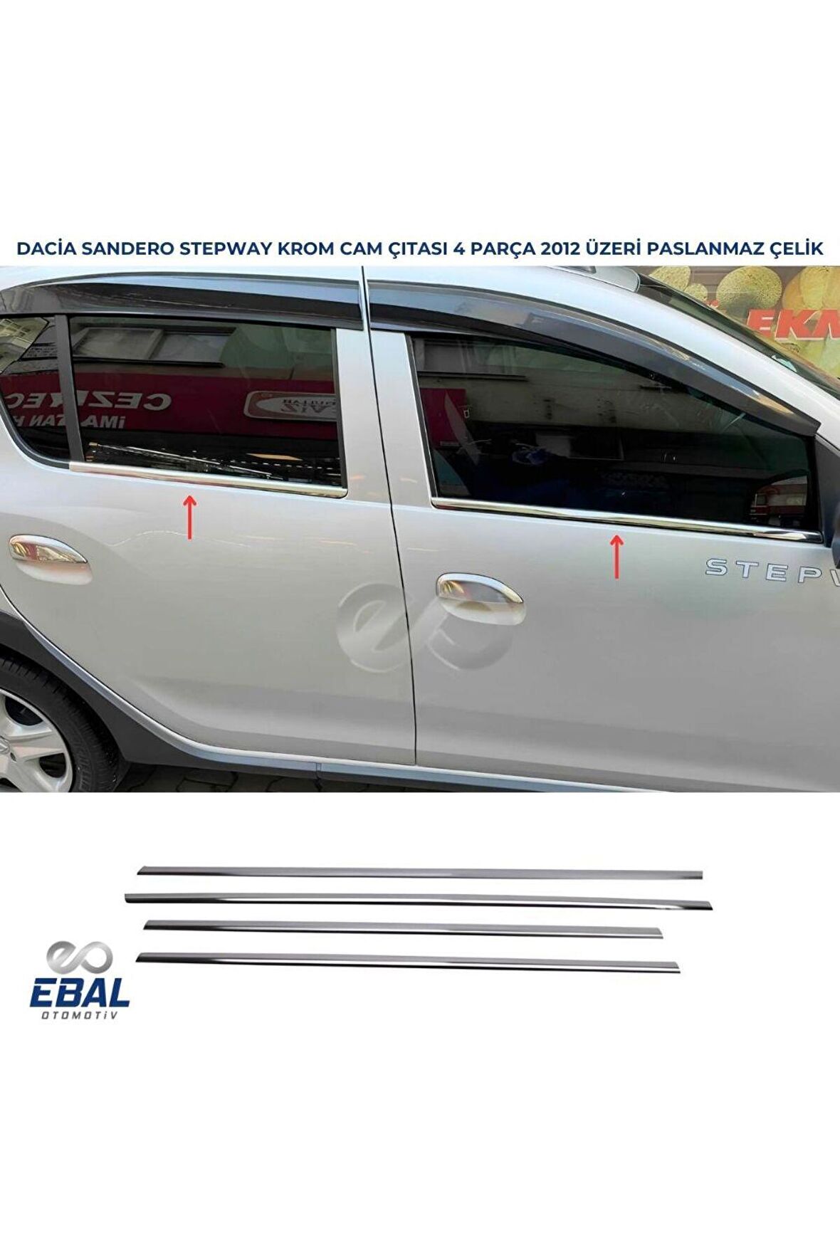 Dacia Sandero Stepway Krom Cam Çıtası Seti 4 Prç. 2012 Üzeri