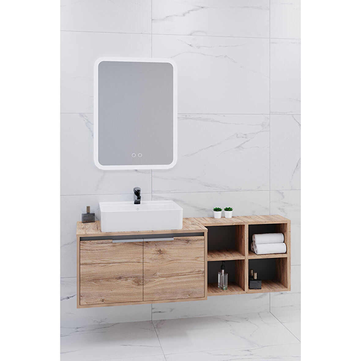 CAMARO 145 CM BEYAZ LAVABOLU BANYO DOLABI - BOY DOLAP HARİÇ