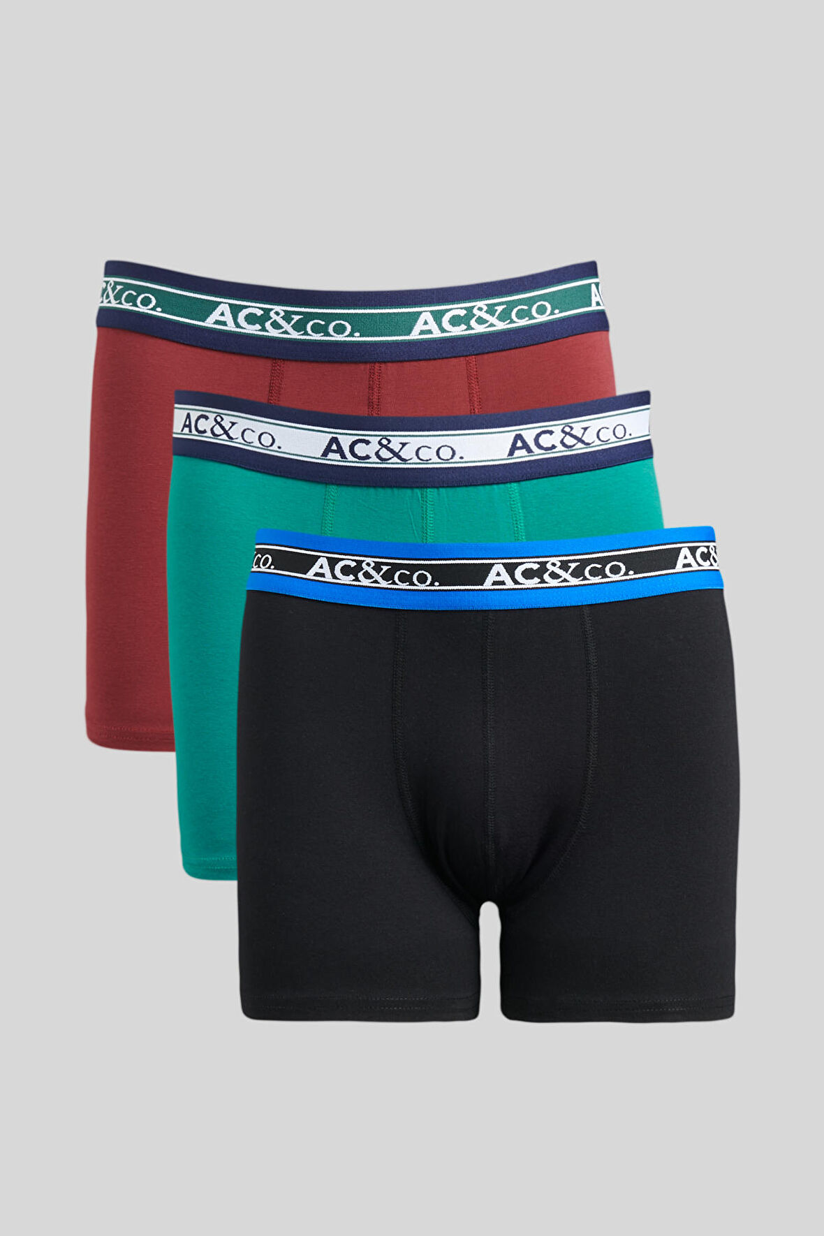 Erkek Sıyah-bordo-yesıl 3'lü Pamuklu Esnek Boxer Paketi