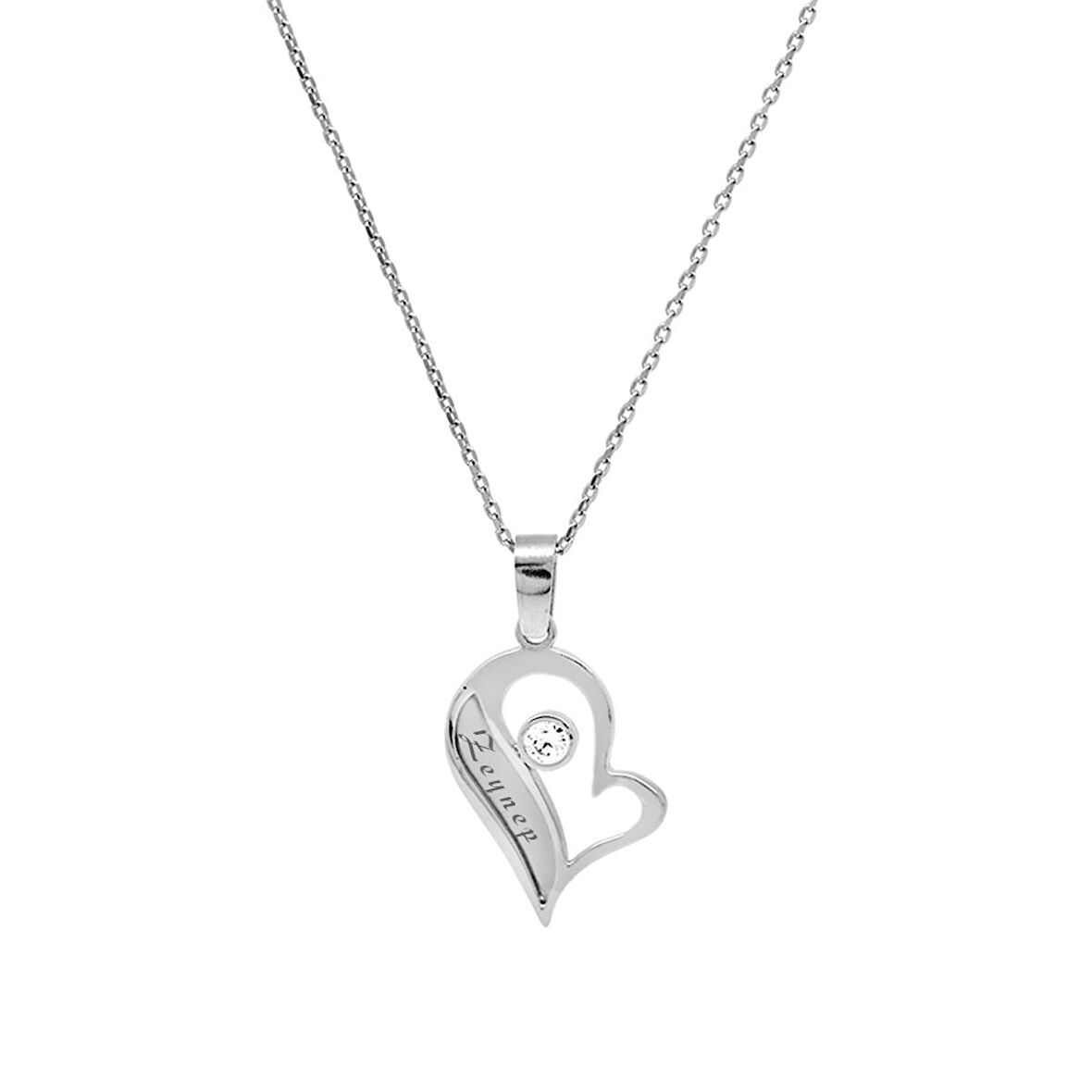 Tesbihane Zirkon Taşlı Silver Renk Kişiye Özel İsim Yazılı 925 Ayar Gümüş Kalbimin Yarısı Kolye