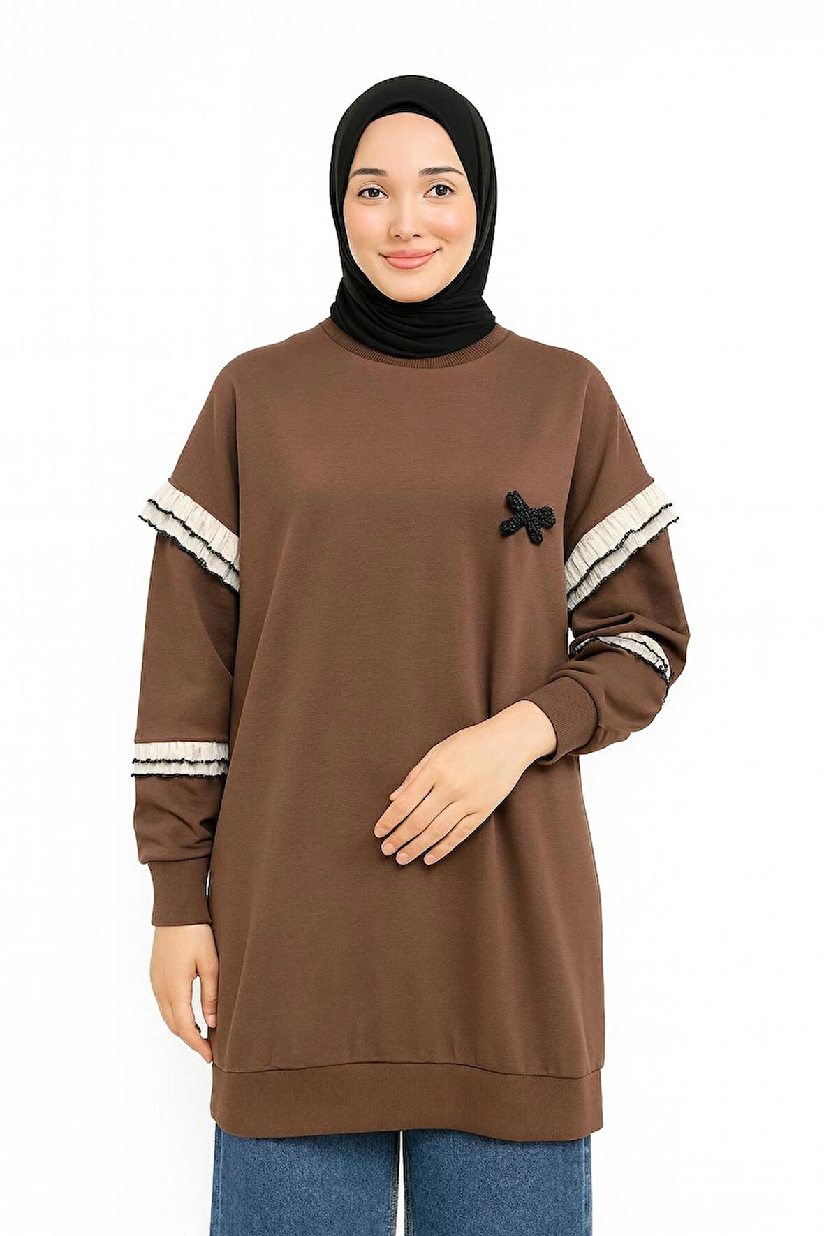 Puane 2 İp Kumaş Fırfır Detaylı Sweatshirt