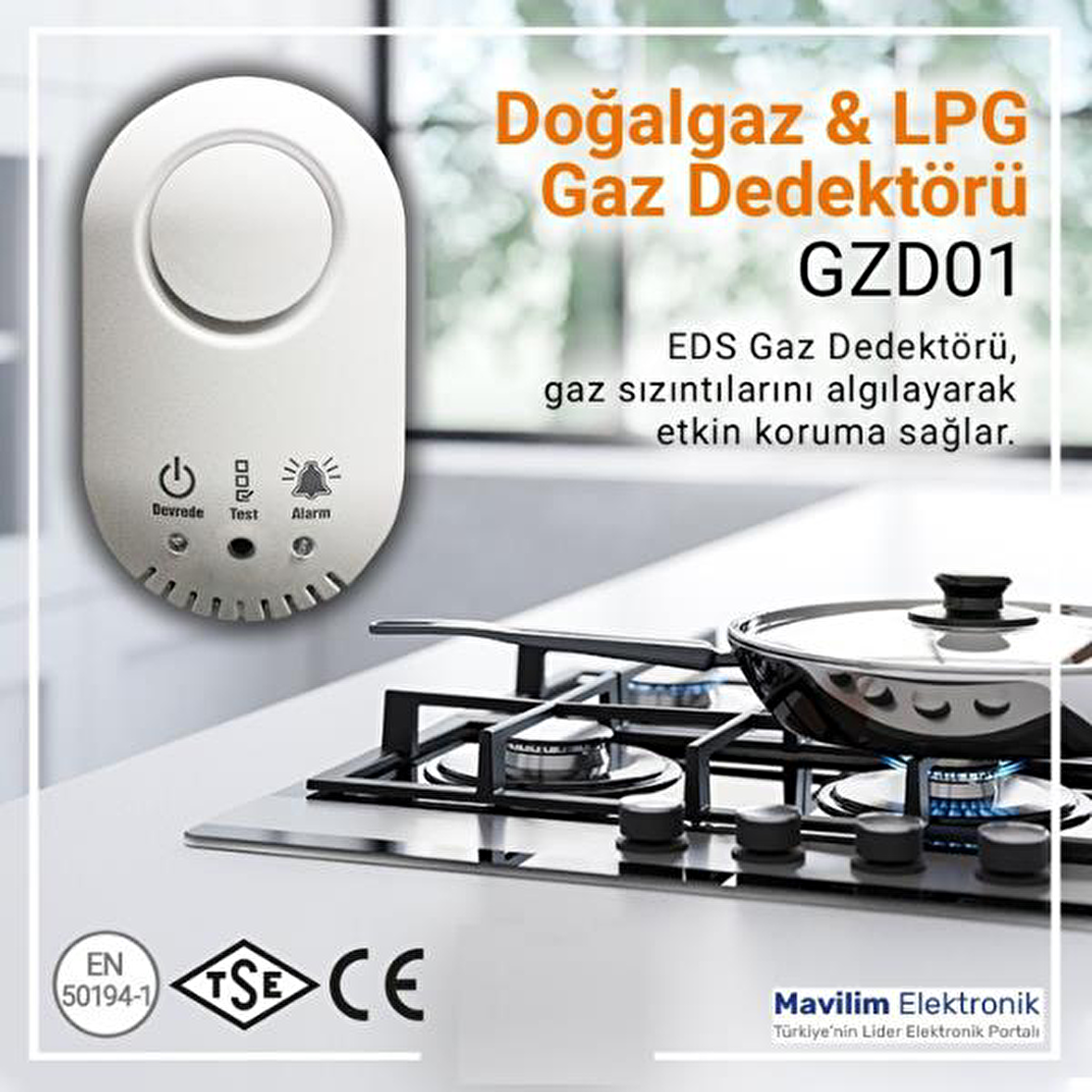  GZD01 Dogalgaz ve LPG Gaz Dedektörü (12V) İgdaş ve Gazmer Onaylı 