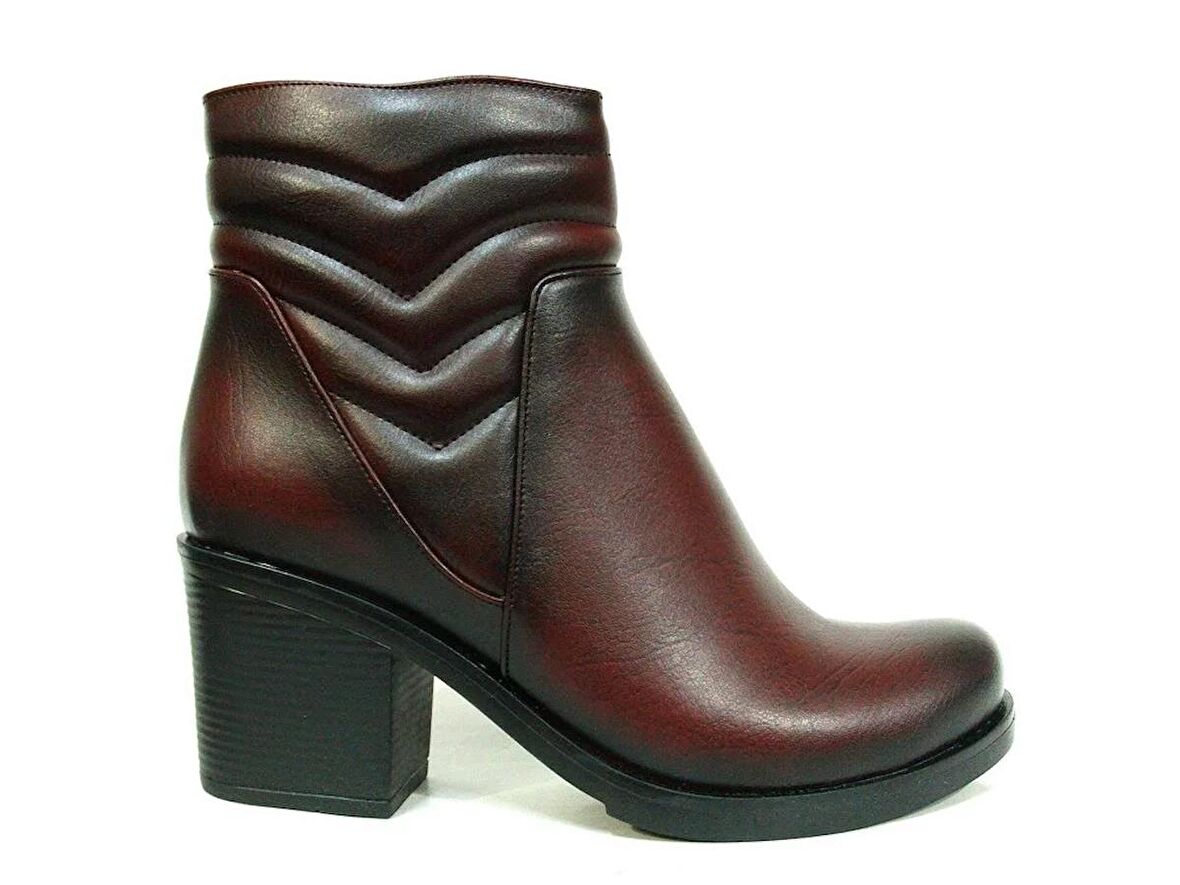 Nel Moda Bordo Fermuarlı Topuklu Bot