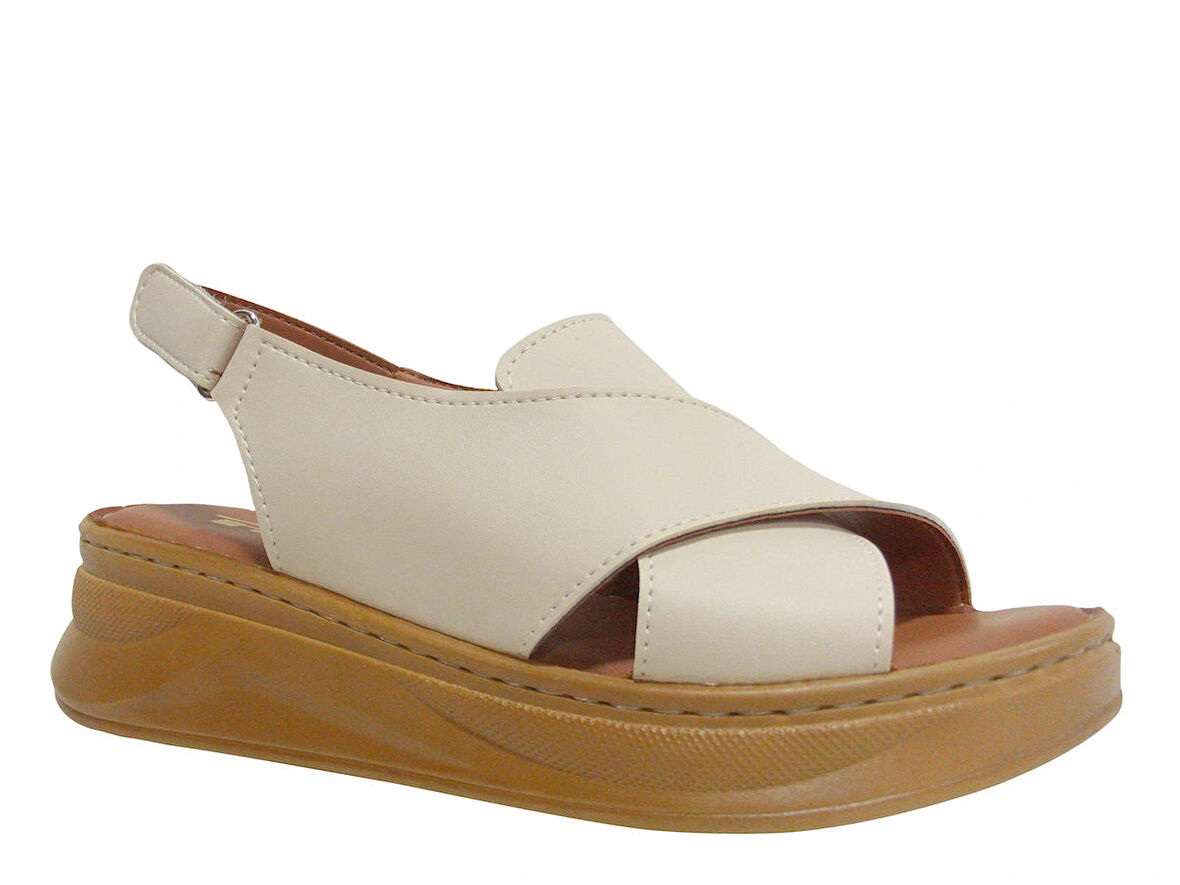 Punto Bej Krem Cırtlı Anatomik Comfort Sandalet