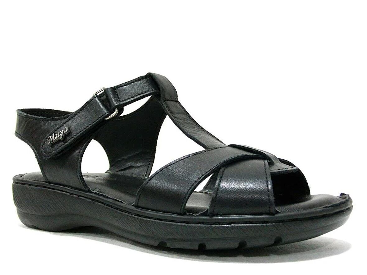 Muya Siyah Cırtlı Deri Anatomik Comfort Sandalet