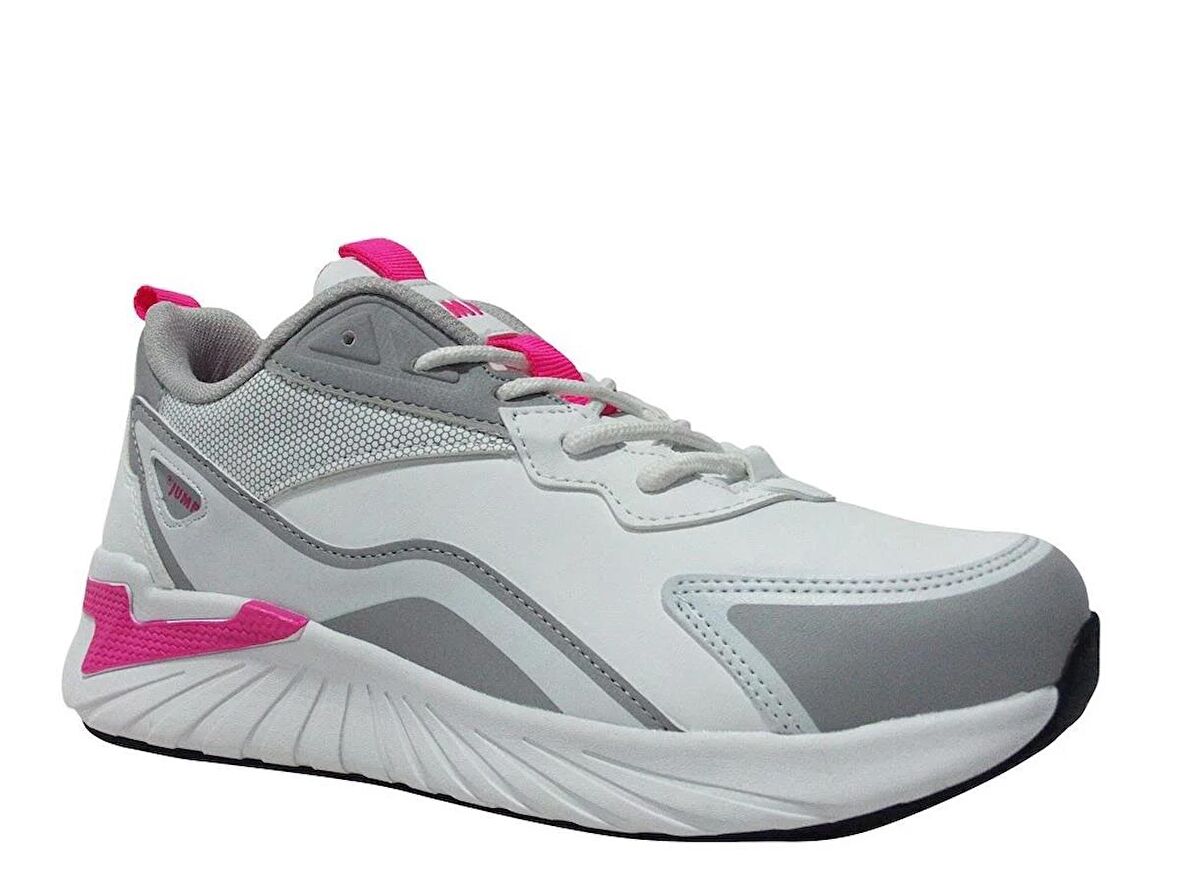 Jump Beyaz Gri Pembe Sneakers Bağcıklı Spor Ayakkabı