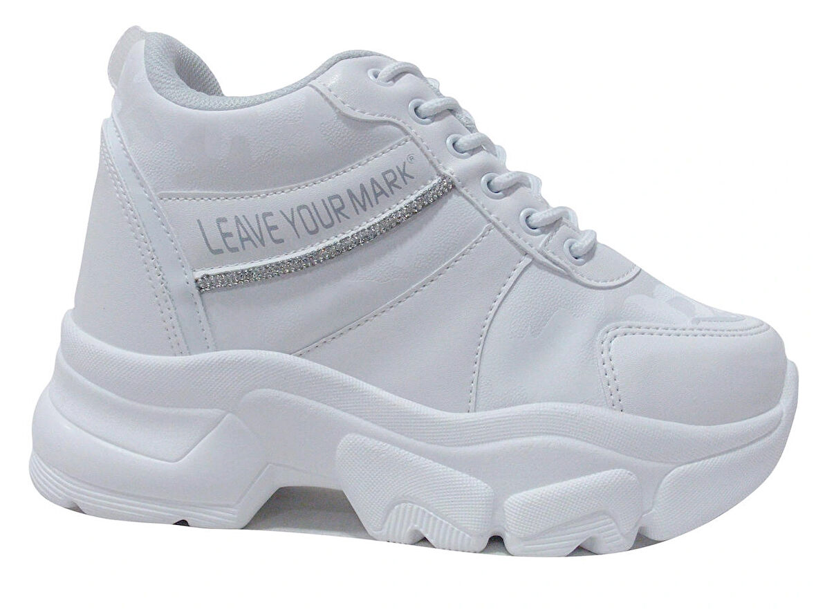 Flet Beyaz Gümüş Yüksek Topuklu Bağcıklı Sneakers Spor Ayakkabı