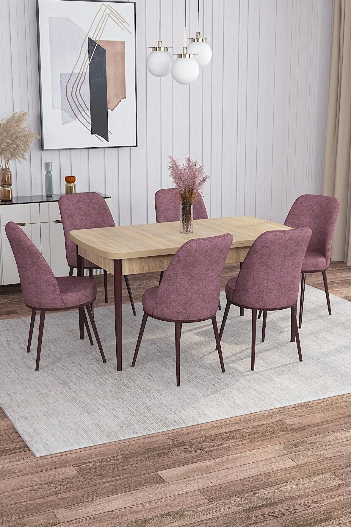 Rovena Leona Meşe 80x132 Açılabilir Mdf Yemek Odası Takımı 6 Adet Sandalye