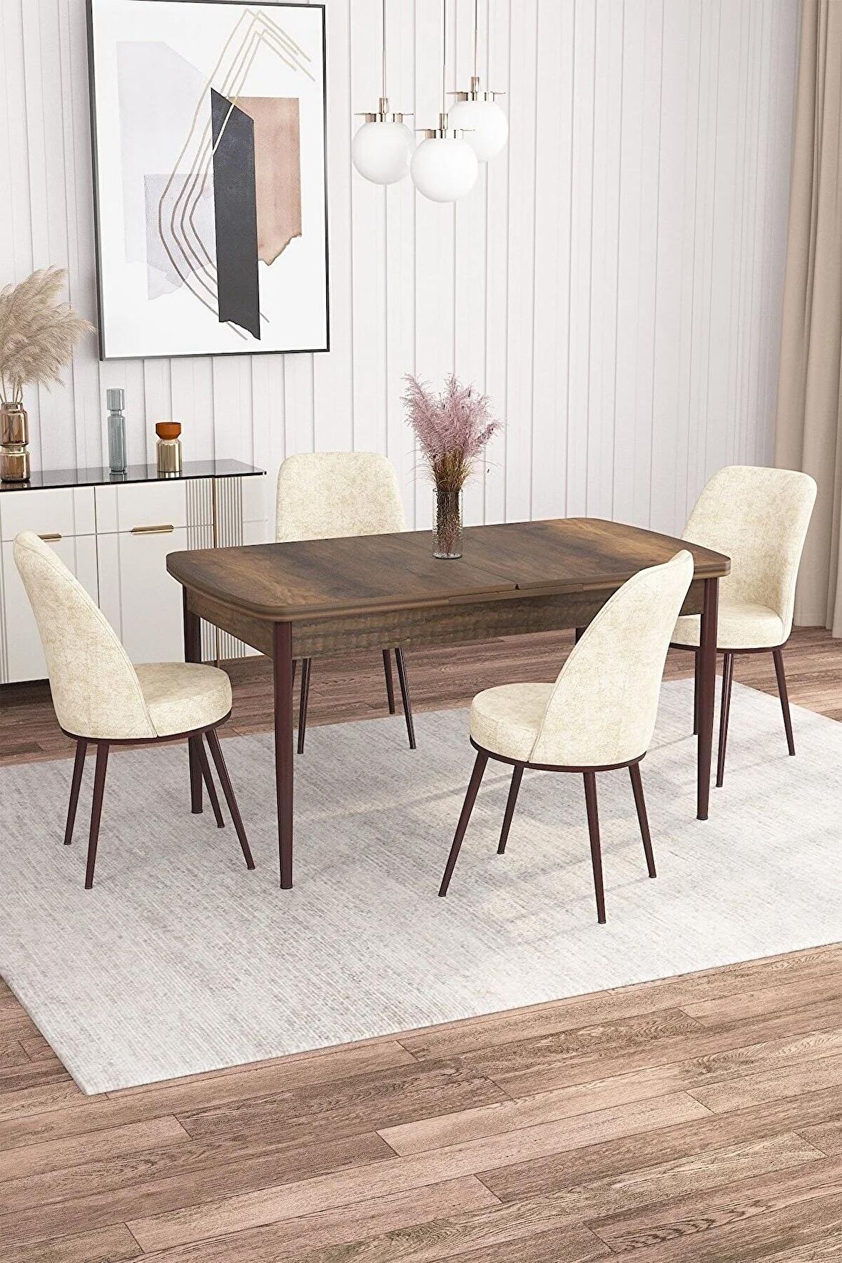 Rovena Leona Barok 80x132 Açılabilir Mdf Yemek Odası Takımı 4 Adet Sandalye