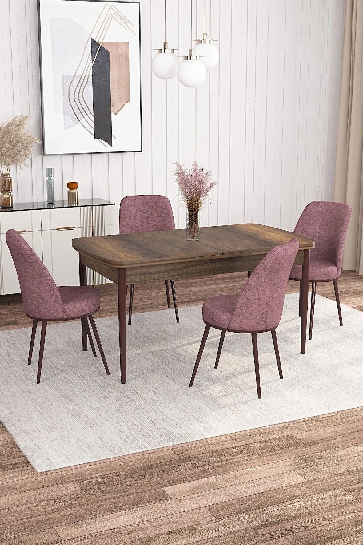 Rovena Leona Barok 80x132 Açılabilir Mdf Yemek Odası Takımı 4 Adet Sandalye