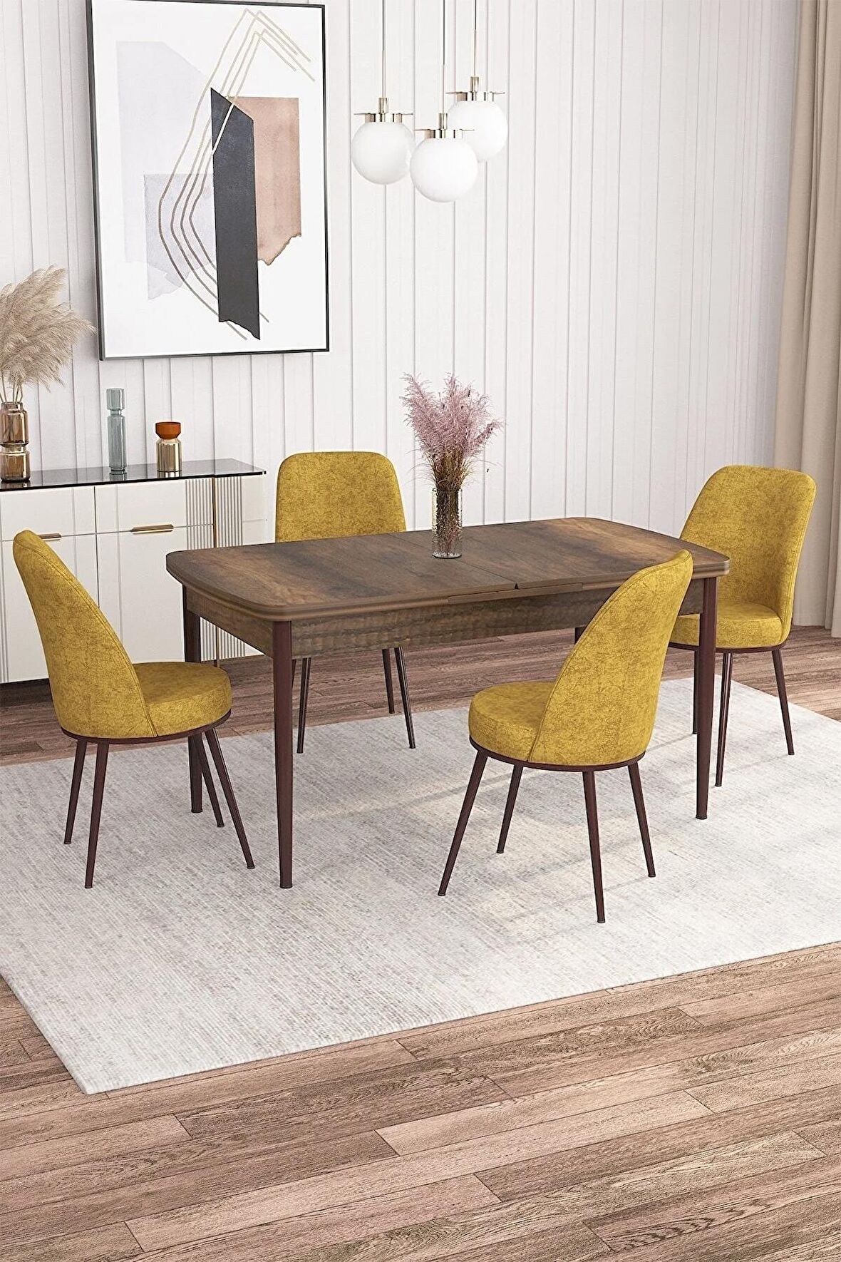 Rovena Leona Barok 80x132 Açılabilir Mdf Yemek Odası Takımı 4 Adet Sandalye