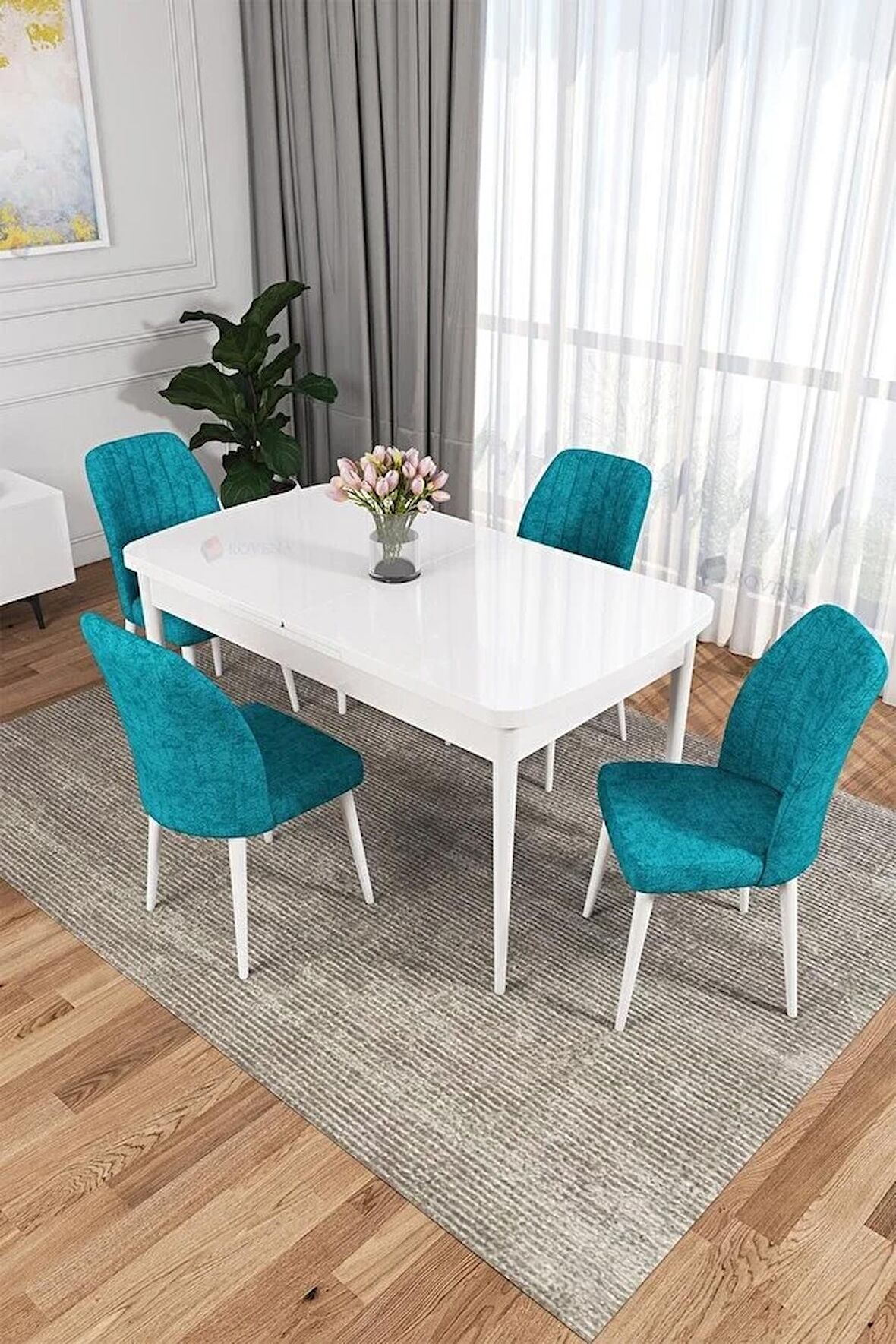 Rovena Zeta Beyaz 80x132 Açılabilir Mdf Yemek Odası Takımı 4 Adet Sandalye