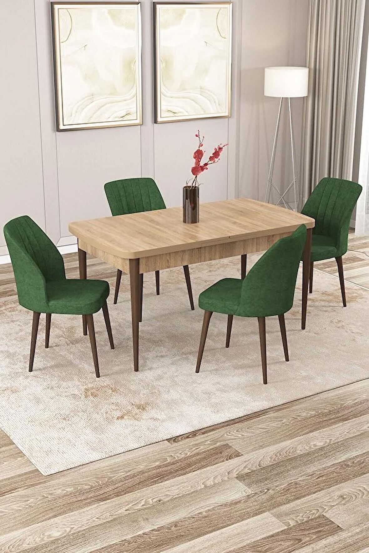 Rovena Zeta Meşe 80x132 Açılabilir Mdf Yemek Odası Takımı 4 Adet Sandalye