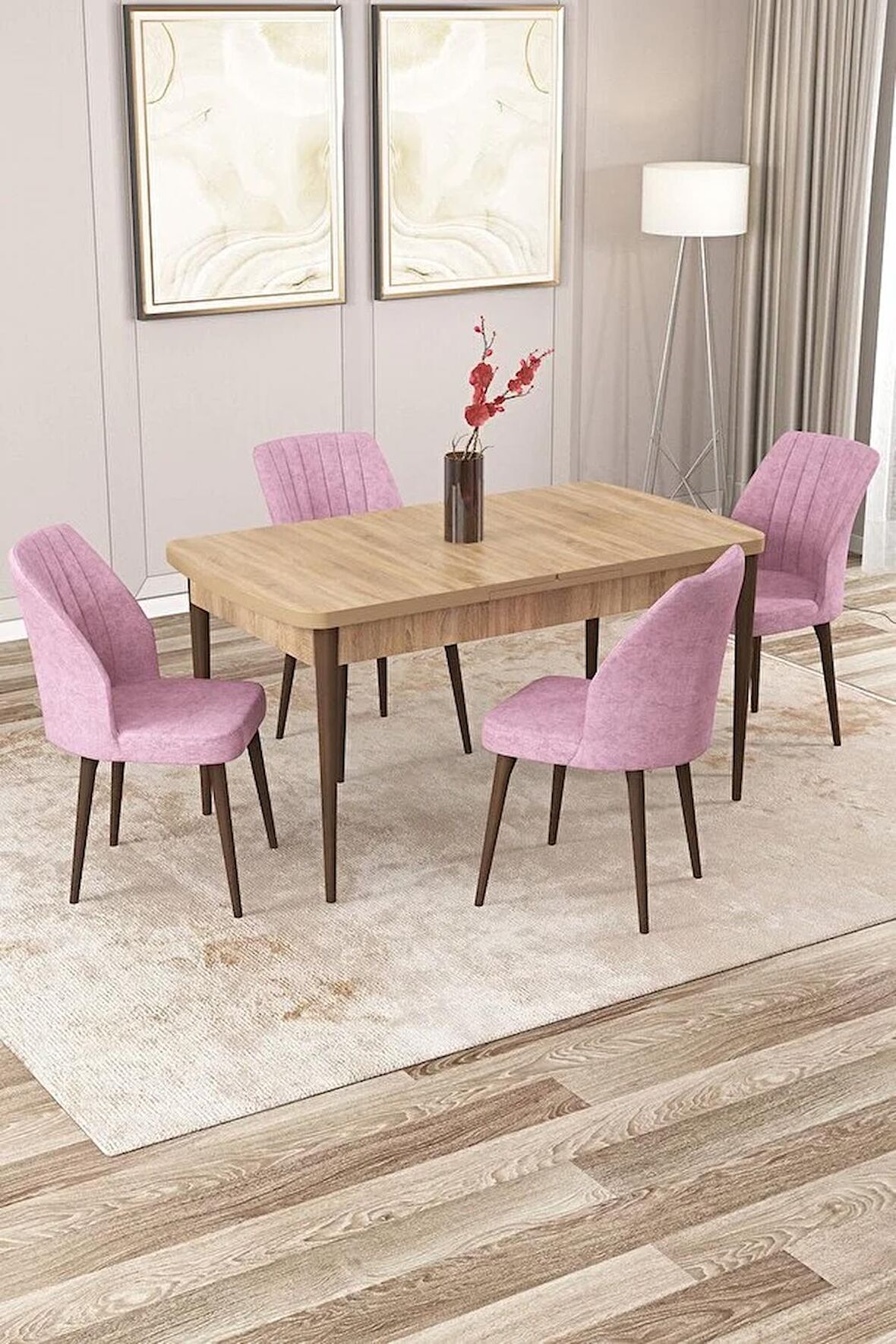 Rovena Zeta Meşe 80x132 Açılabilir Mdf Yemek Odası Takımı 4 Adet Sandalye