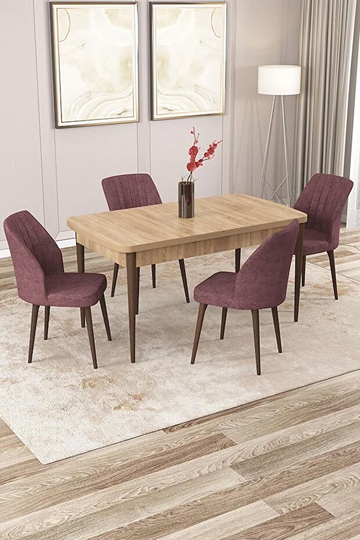 Rovena Zeta Meşe 80x132 Açılabilir Mdf Yemek Odası Takımı 4 Adet Sandalye