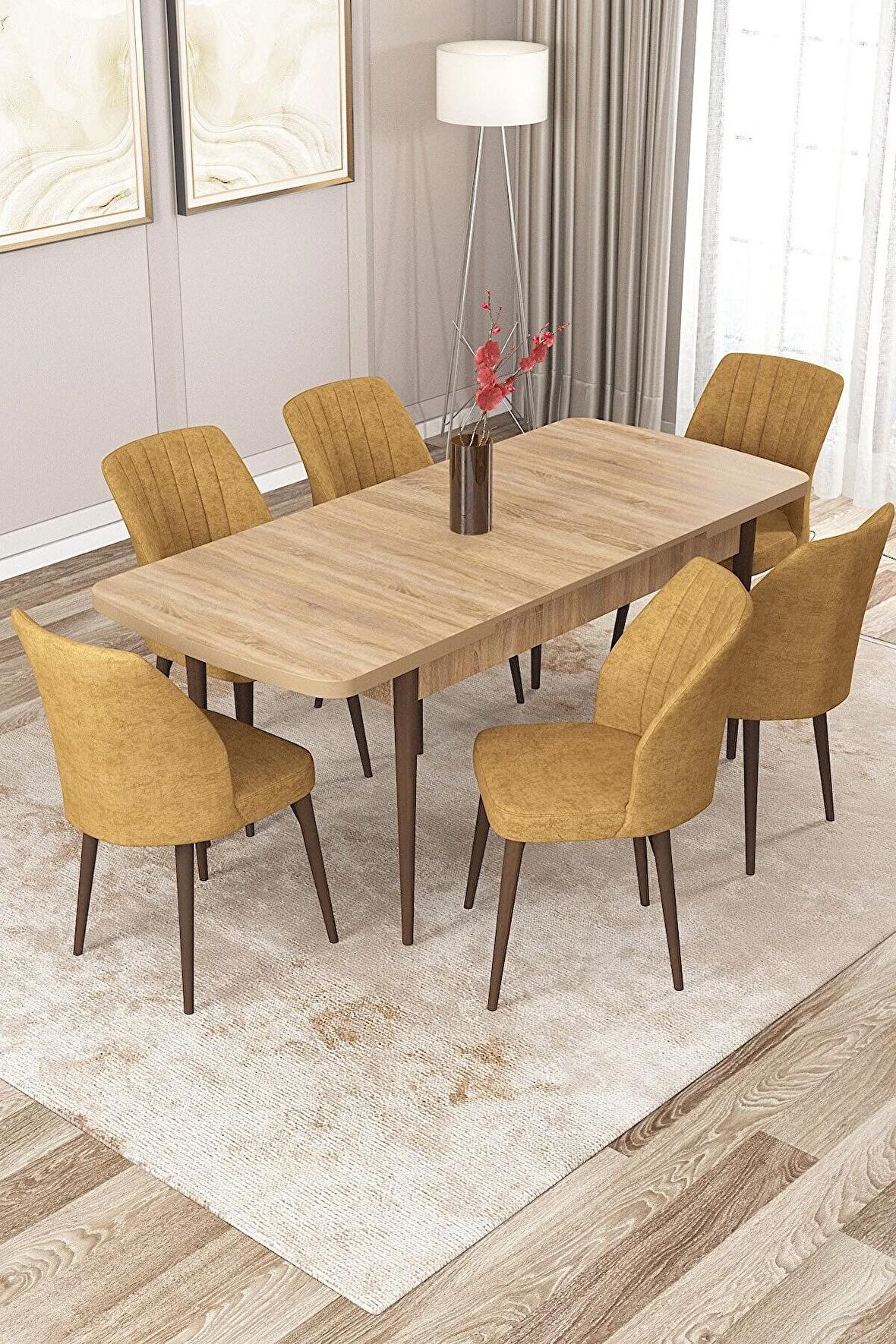 Rovena Zeta Meşe 80x132 Açılabilir Mdf Yemek Odası Takımı 6 Adet Sandalye