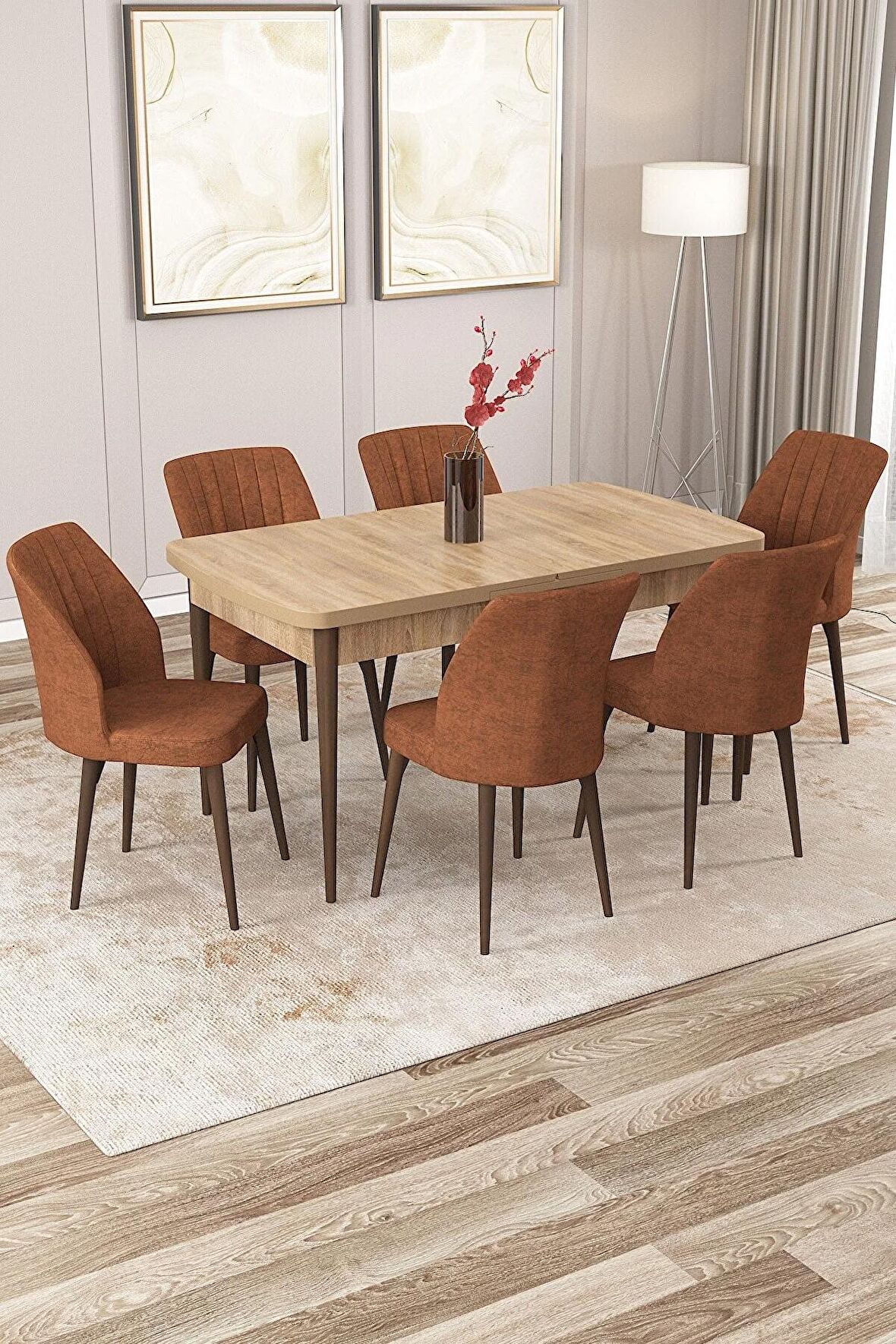 Rovena Zeta Meşe 80x132 Açılabilir Mdf Yemek Odası Takımı 6 Adet Sandalye