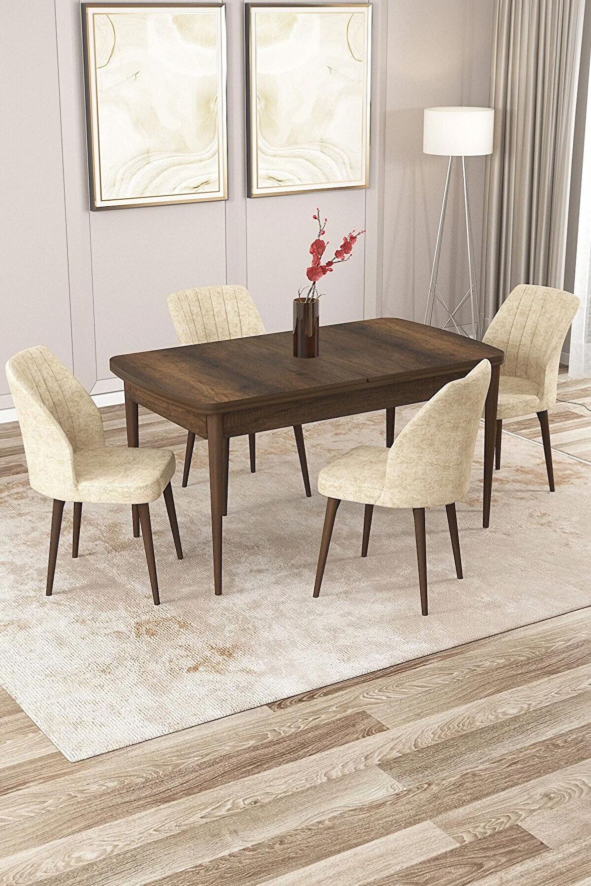 Rovena Zeta Barok 80x132 Açılabilir Mdf Yemek Odası Takımı 4 Adet Sandalye