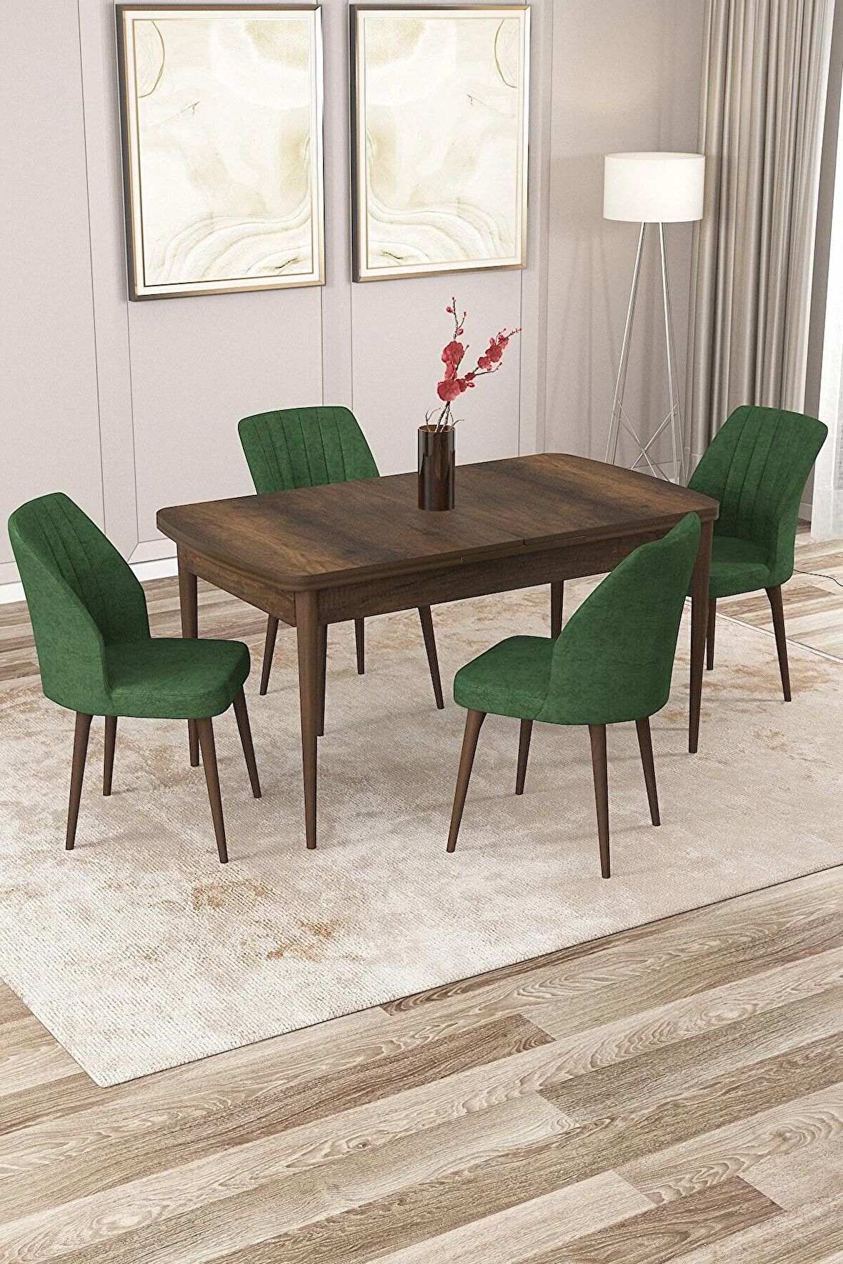 Rovena Zeta Barok 80x132 Açılabilir Mdf Yemek Odası Takımı 4 Adet Sandalye