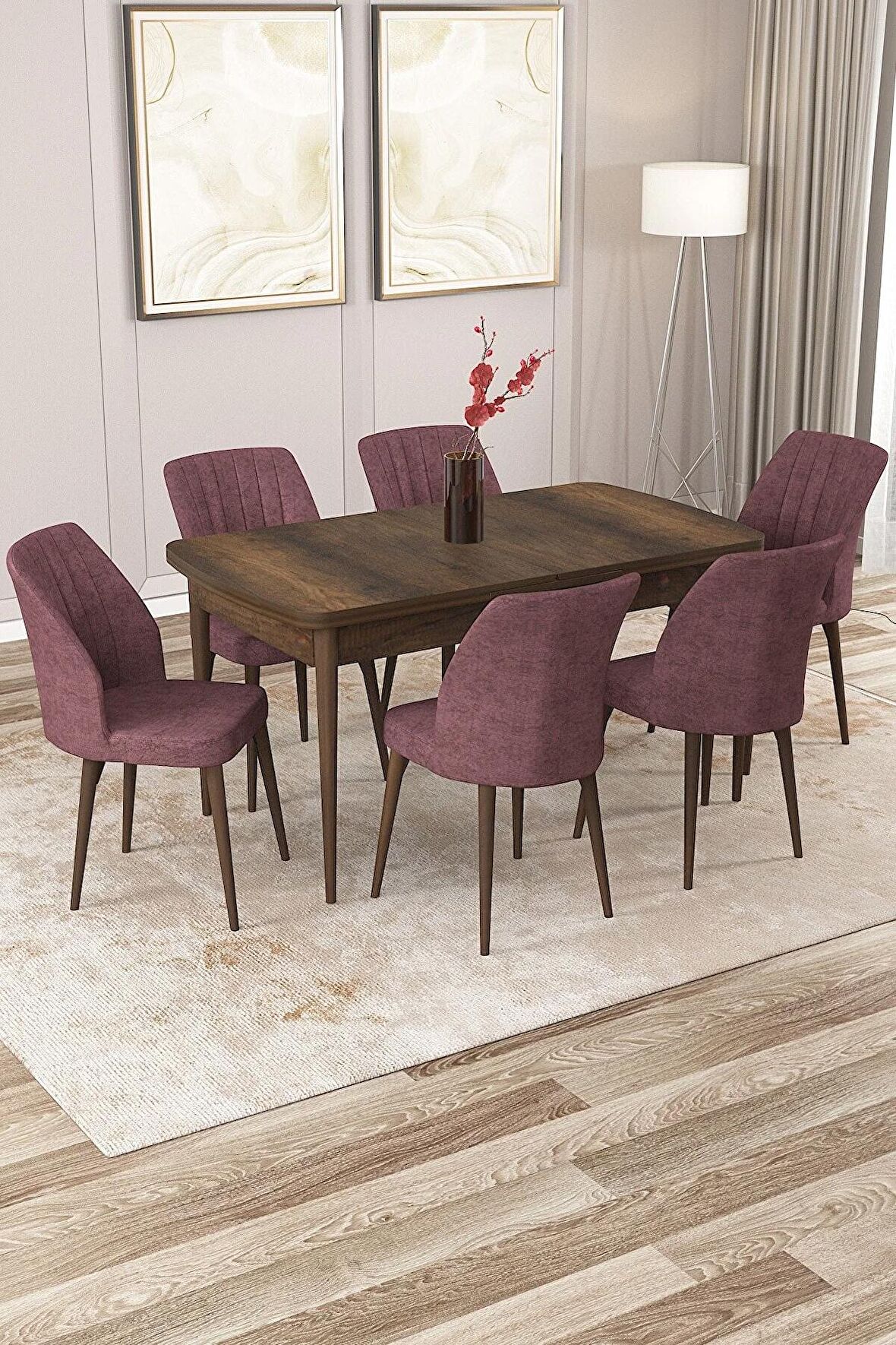 Rovena Zeta Barok 80x132 Açılabilir Mdf Yemek Odası Takımı 6 Adet Sandalye