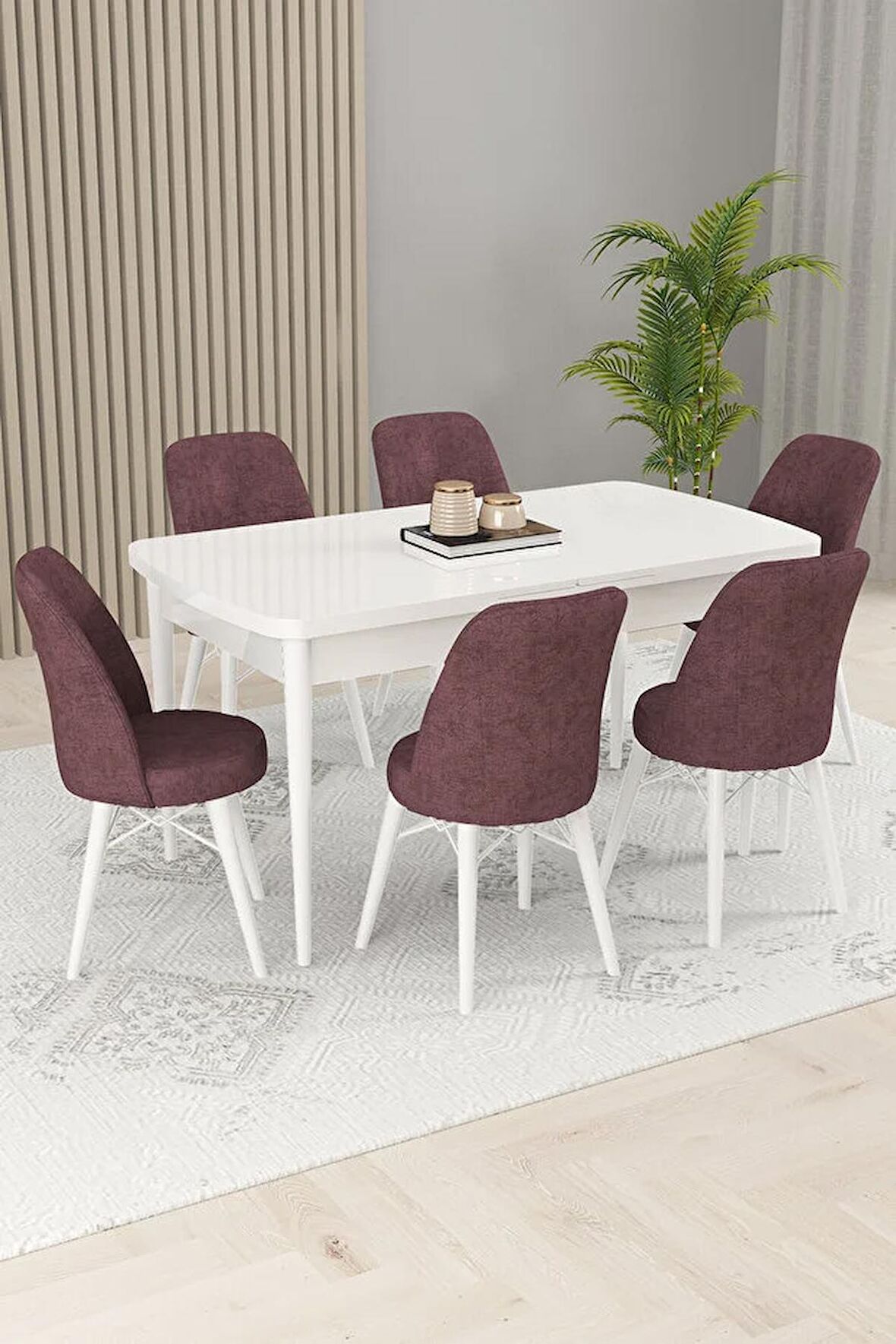 Rovena Kaf Beyaz 80x132 Açılabilir Suntalam Yemek Odası Takımı 6 Adet Sandalye