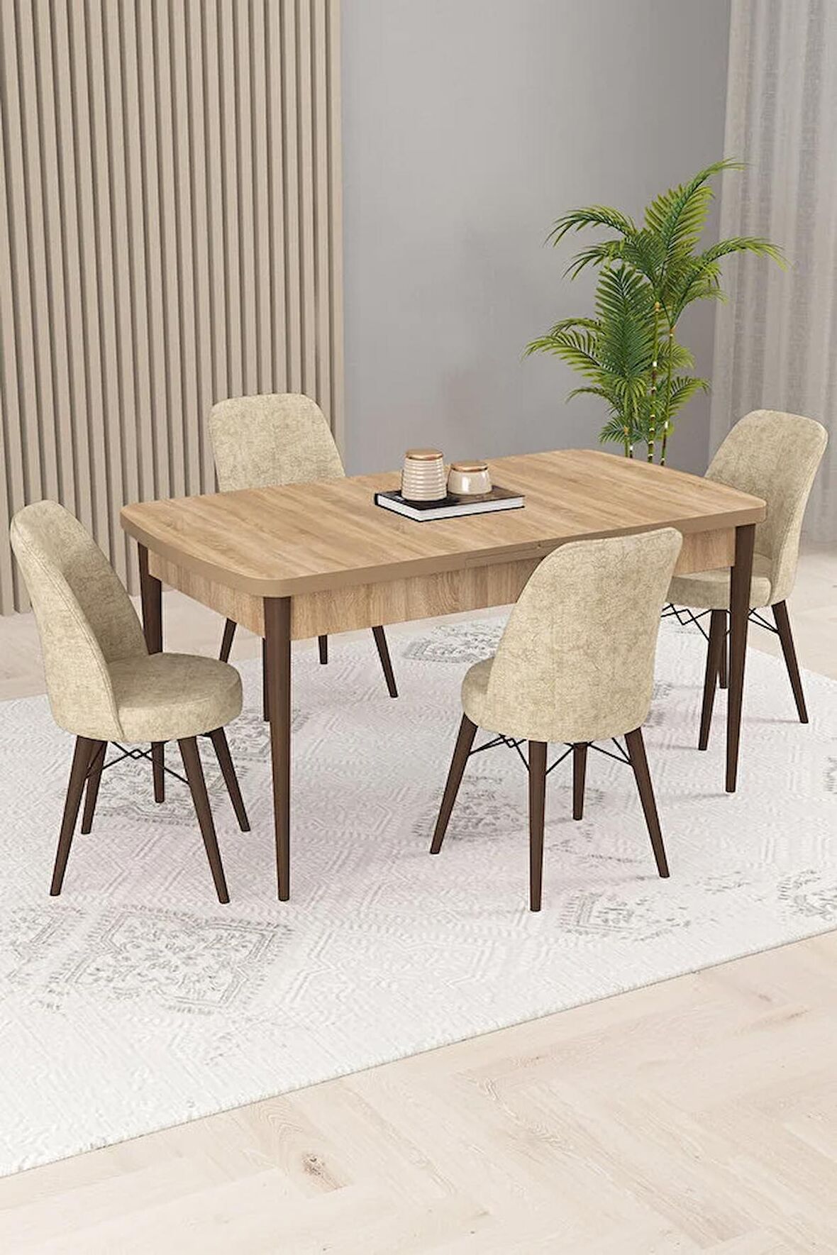 Rovena Kaf Meşe 80x132 Açılabilir Suntalam Yemek Odası Takımı 4 Adet Sandalye