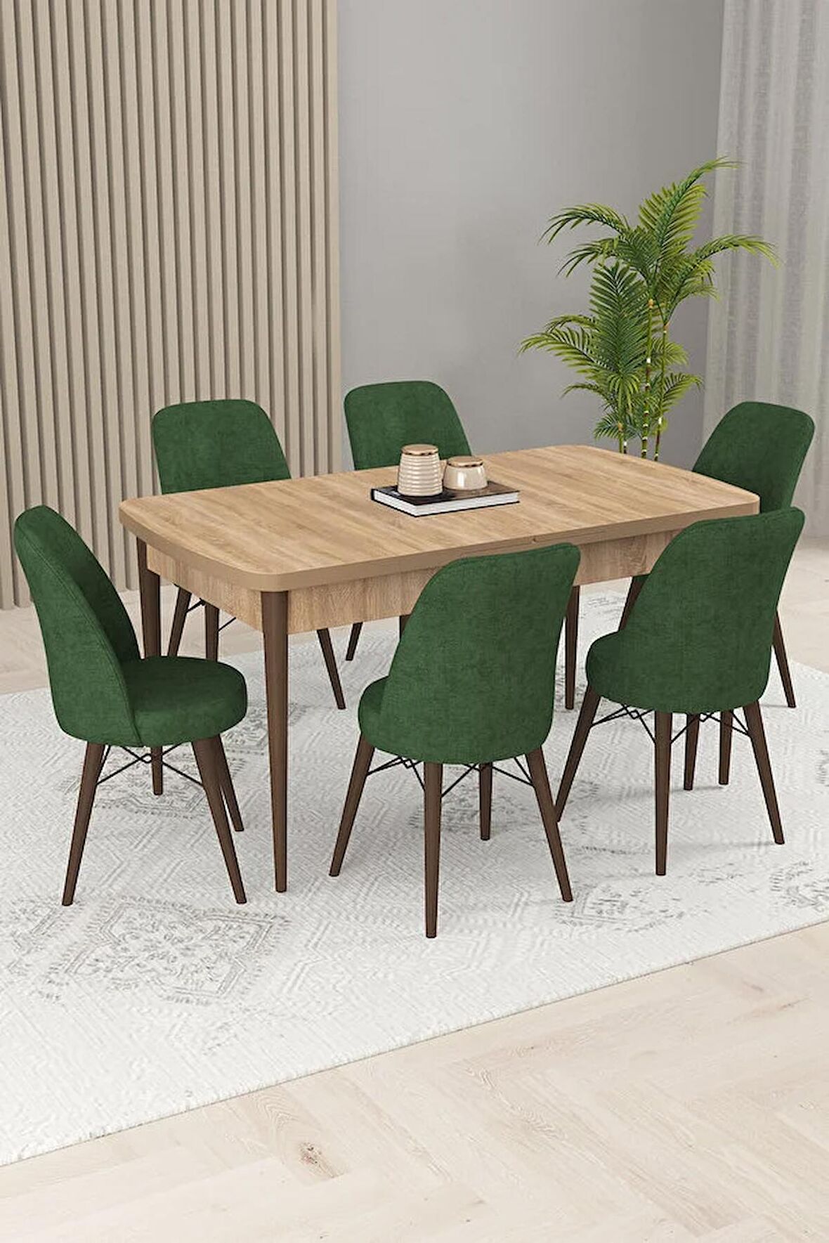 Rovena Kaf Meşe 80x132 Açılabilir Suntalam Yemek Odası Takımı 6 Adet Sandalye