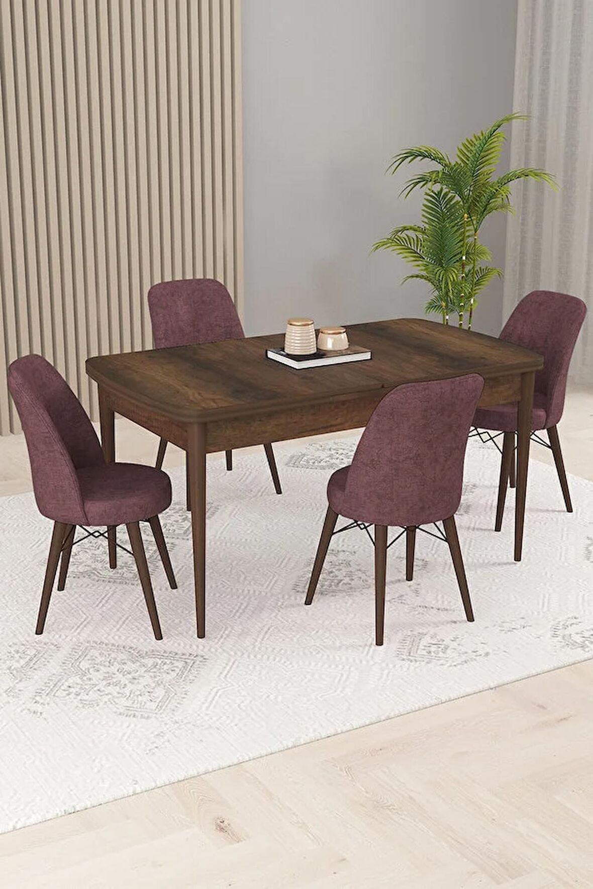 Rovena Kaf Barok 80x132 Açılabilir Suntalam Yemek Odası Takımı 4 Adet Sandalye