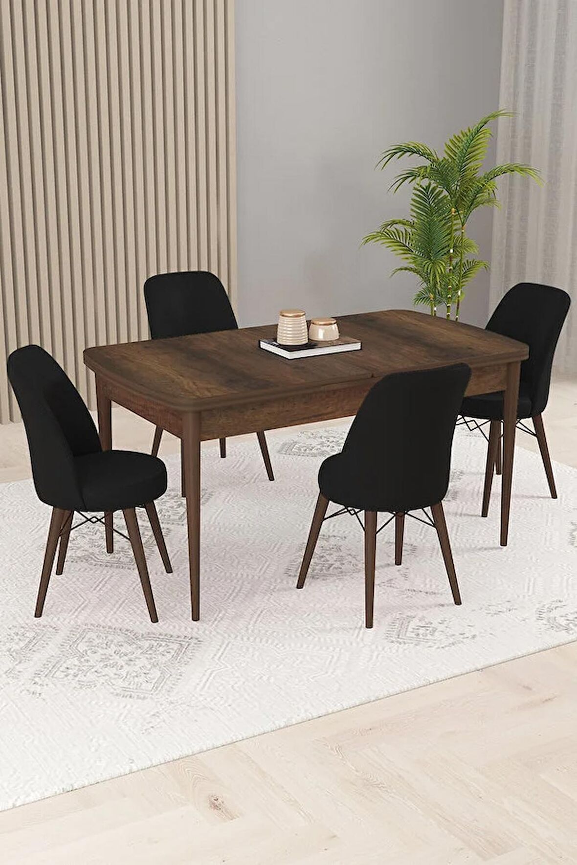 Rovena Kaf Barok 80x132 Açılabilir Suntalam Yemek Odası Takımı 4 Adet Sandalye