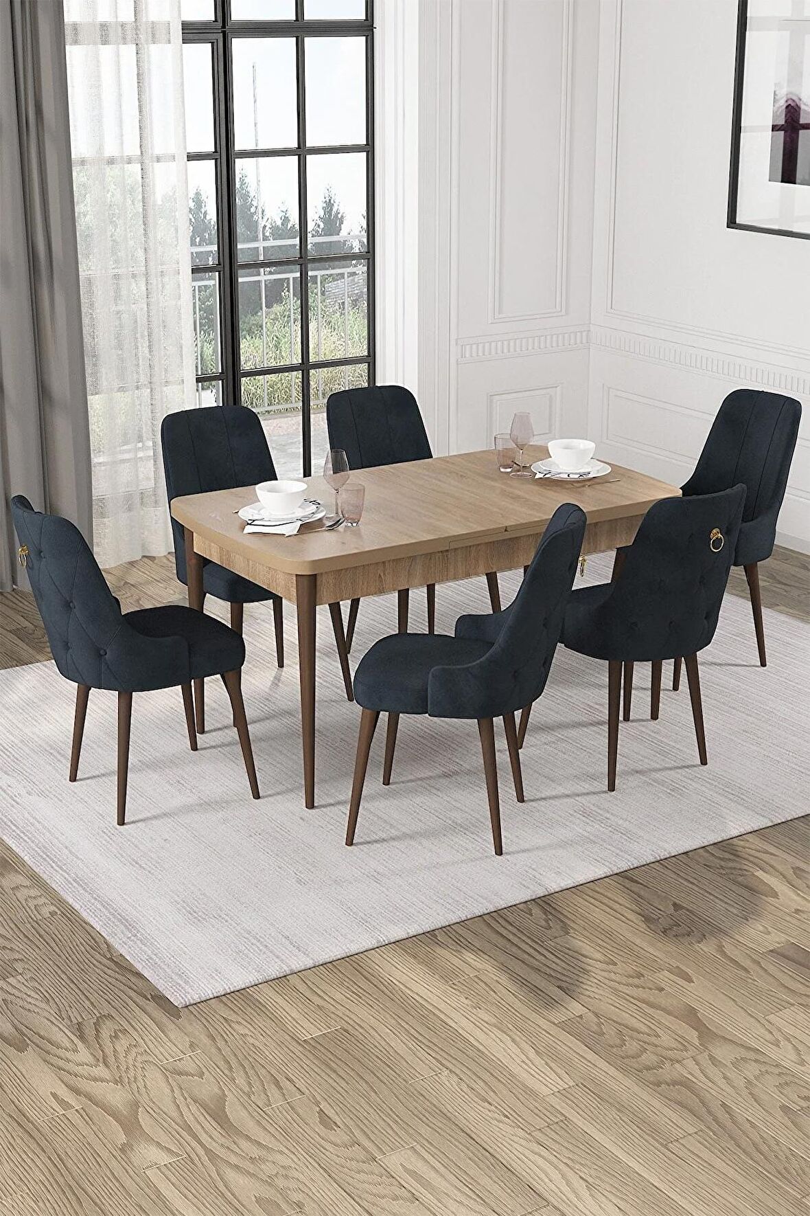 Rovena Mateo Meşe 80x132 Açılabilir Suntalam Yemek Odası Takımı 6 Adet Sandalye