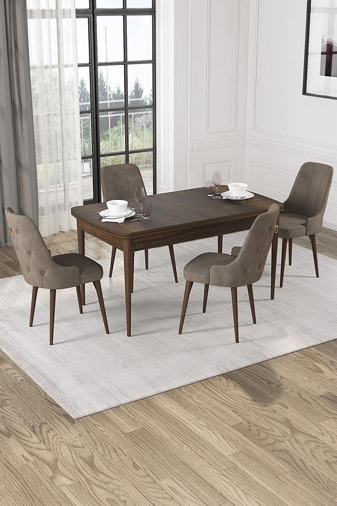 Rovena Mateo Barok 80x132 Açılabilir Suntalam Yemek Odası Takımı 4 Adet Sandalye