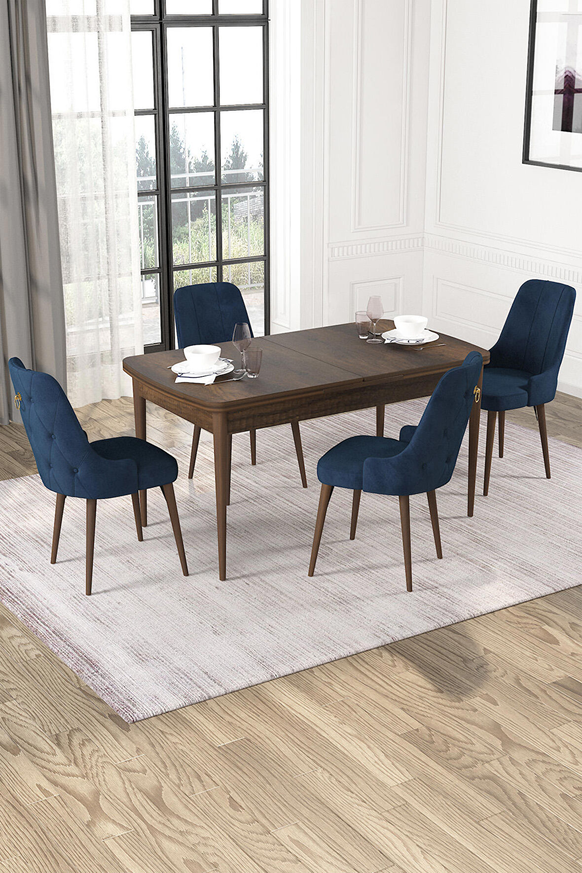 Rovena Mateo Barok 80x132 Açılabilir Suntalam Yemek Odası Takımı 4 Adet Sandalye