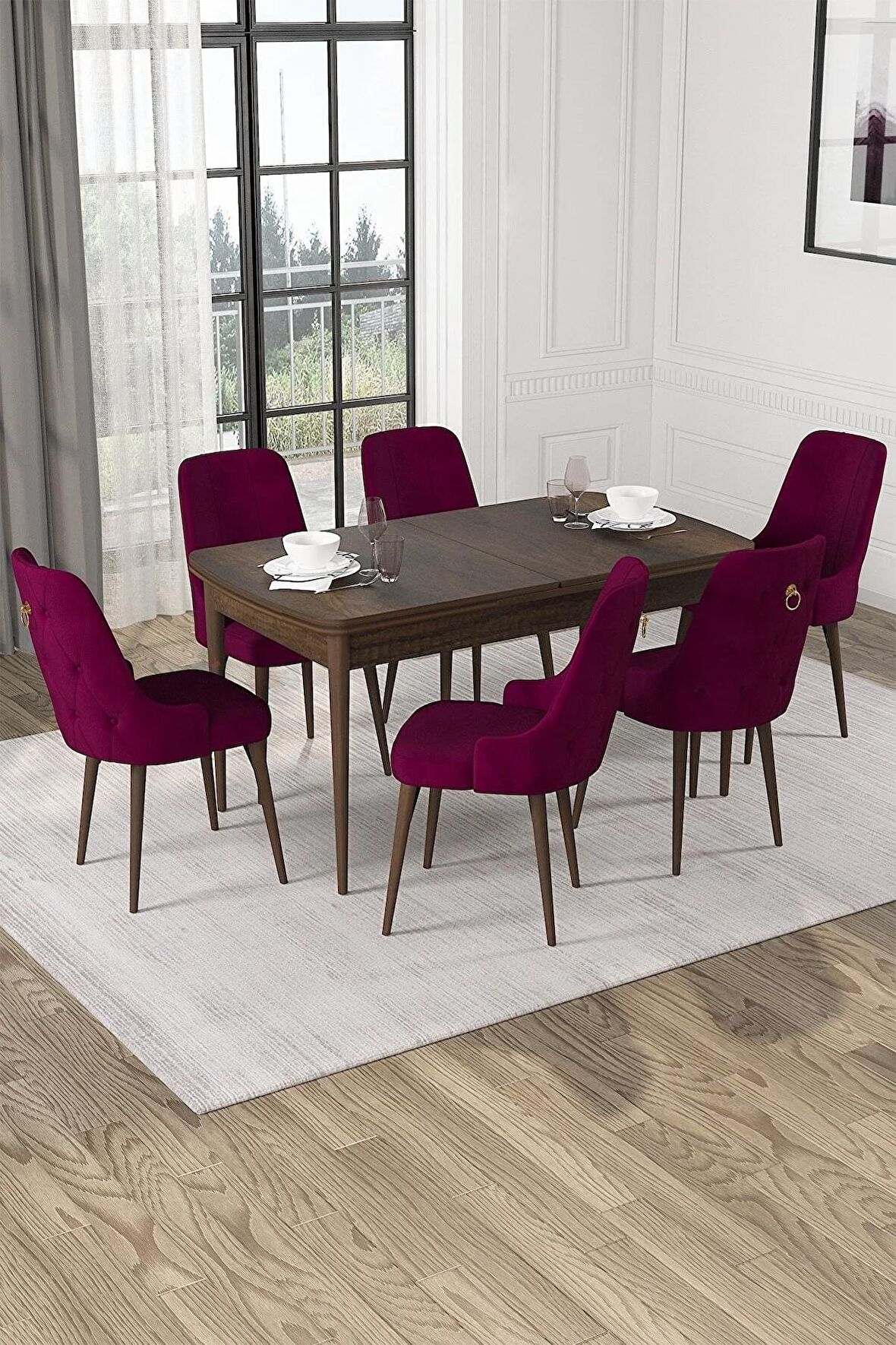 Rovena Mateo Barok 80x132 Açılabilir Suntalam Yemek Odası Takımı 6 Adet Sandalye