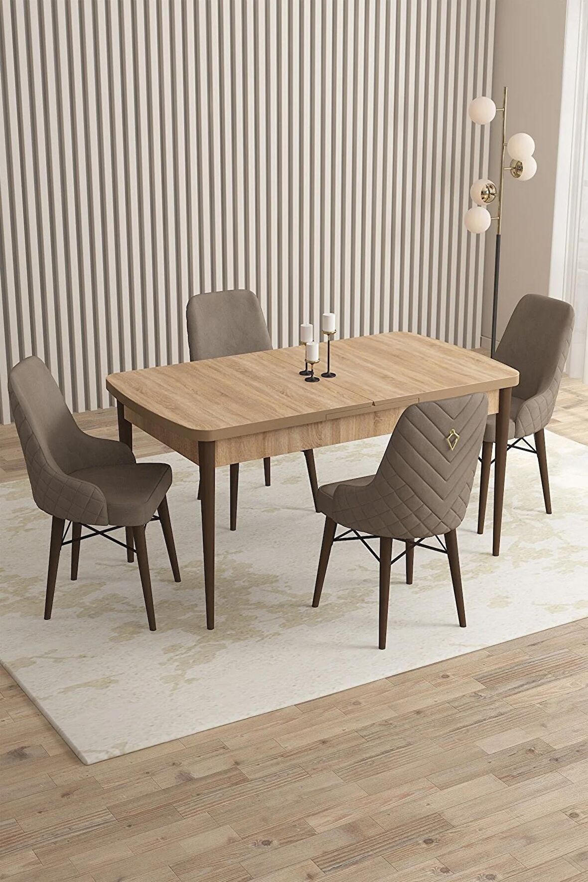 Rovena Queen Meşe 80x132 Açılabilir Suntalam Yemek Odası Takımı 4 Adet Sandalye