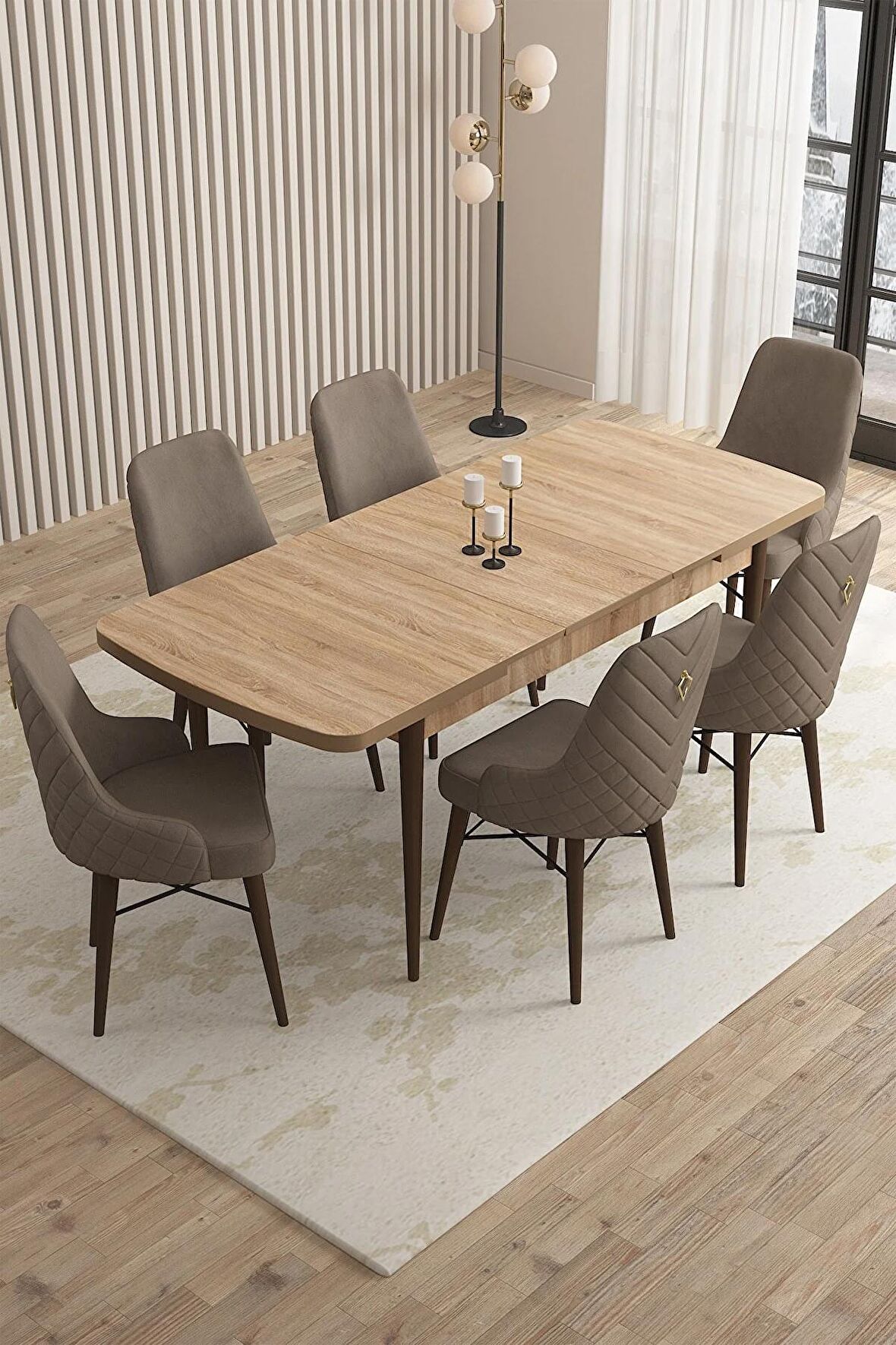 Rovena Queen Meşe 80x132 Açılabilir Suntalam Yemek Odası Takımı 6 Adet Sandalye