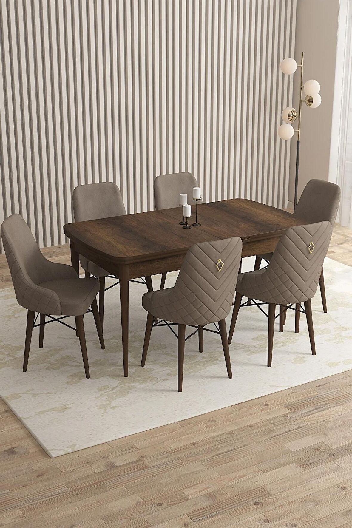 Rovena Queen Barok 80x132 Açılabilir Suntalam Yemek Odası Takımı 6 Adet Sandalye