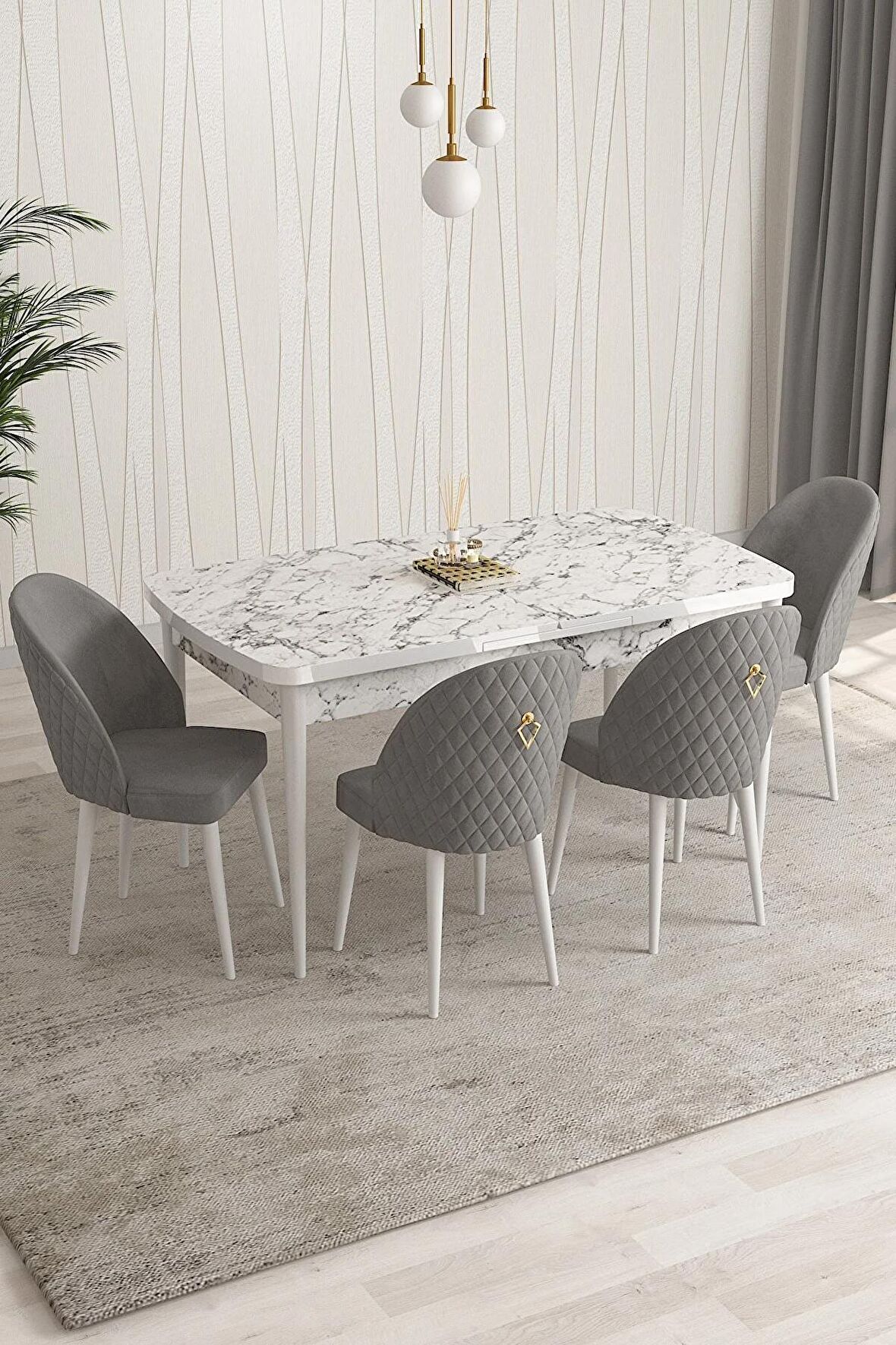 Rovena Modica Beyaz 80x132 Açılabilir Suntalam Yemek Odası Takımı 4 Adet Sandalye