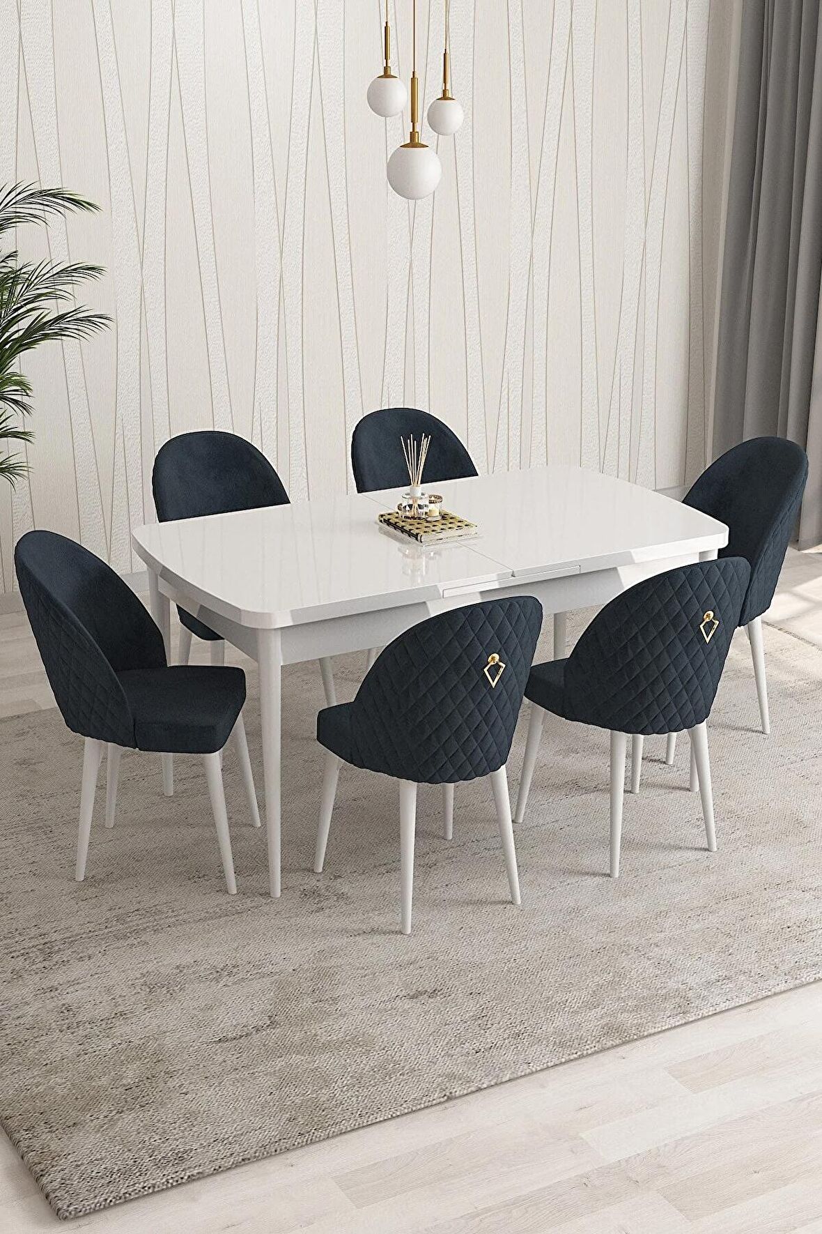 Rovena Modica Beyaz 80x132 Açılabilir Suntalam Yemek Odası Takımı 6 Adet Sandalye