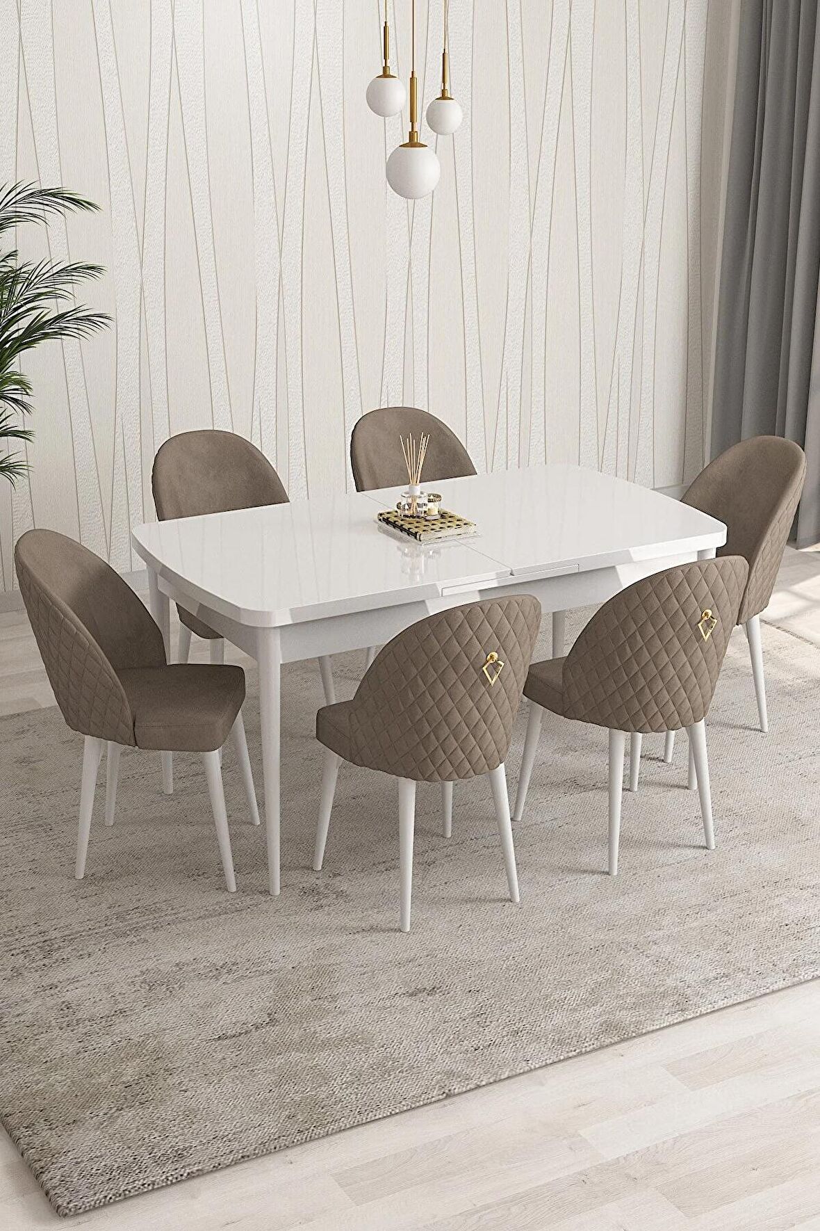 Rovena Modica Beyaz 80x132 Açılabilir Suntalam Yemek Odası Takımı 6 Adet Sandalye