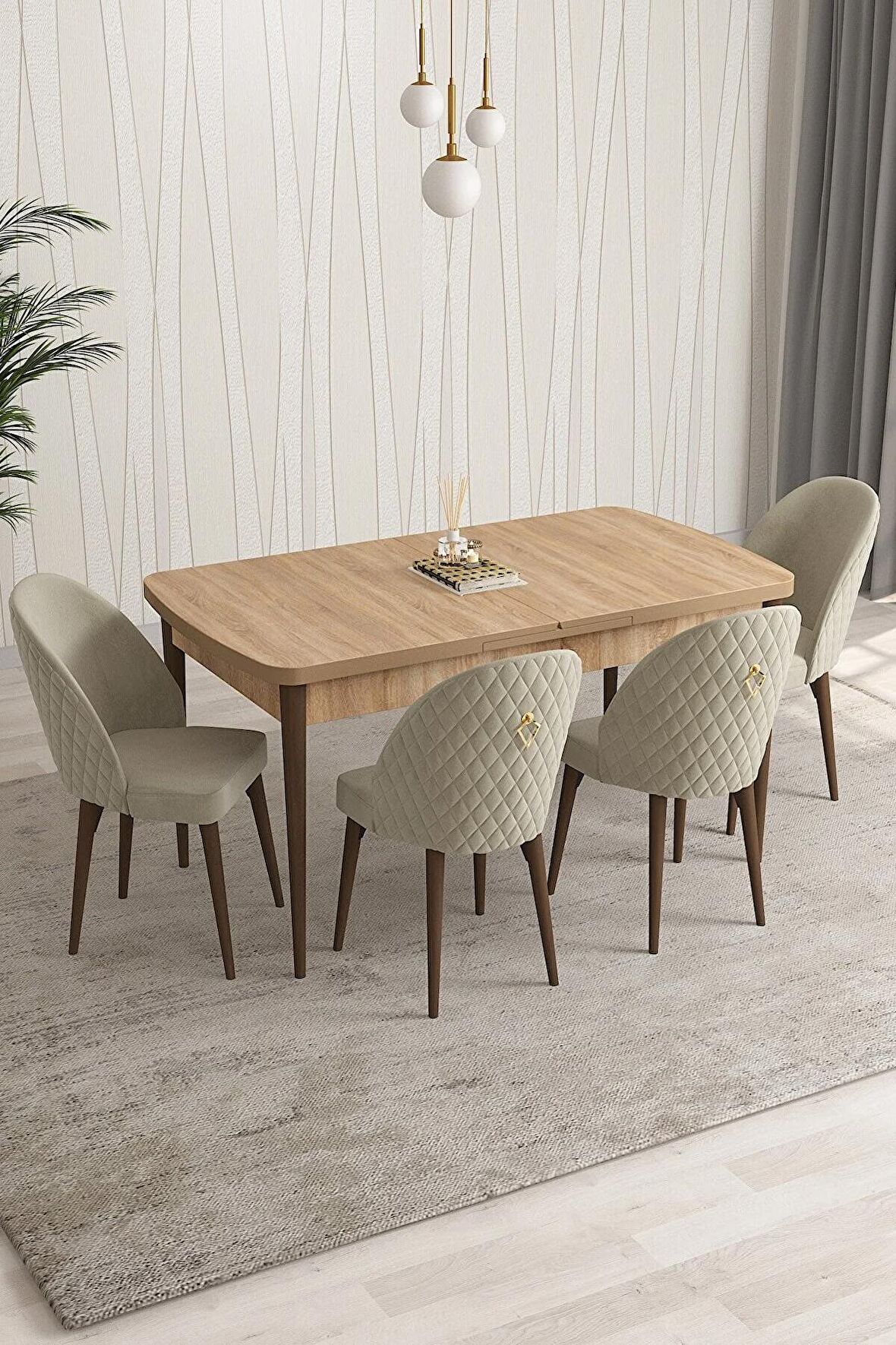 Rovena Modica Meşe 80x132 Açılabilir Suntalam Yemek Odası Takımı 4 Adet Sandalye